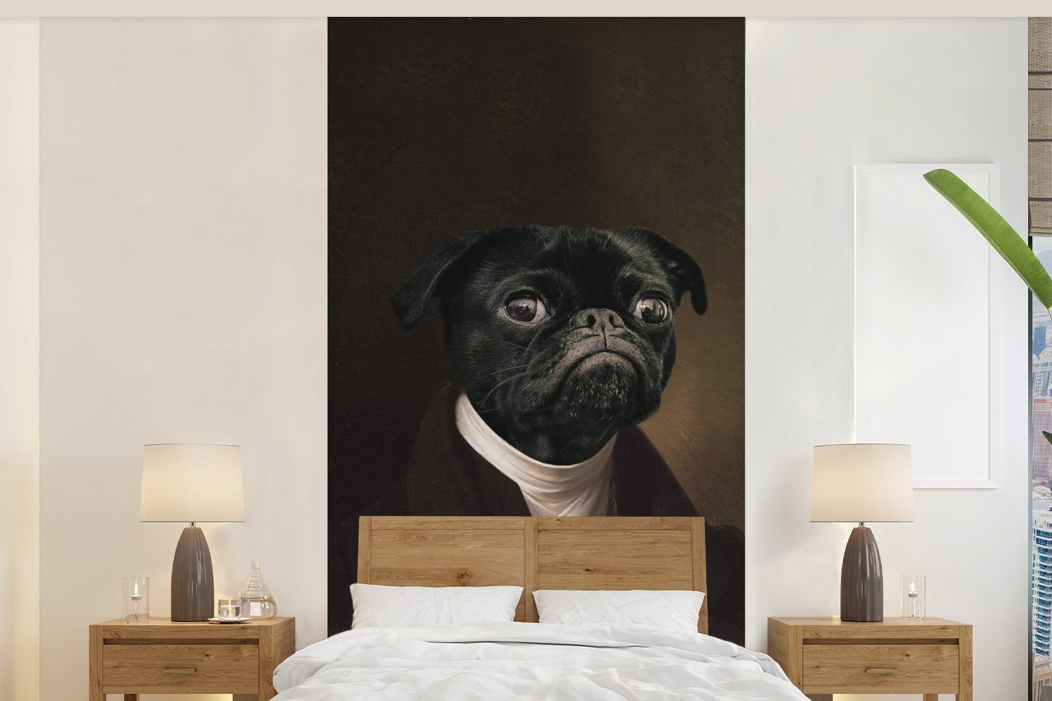 MuchoWow Fototapete Hund - Kunst - Tiere, Matt, bedruckt, (2 St), Vliestapete für Wohnzimmer Schlafzimmer Küche, Fototapete
