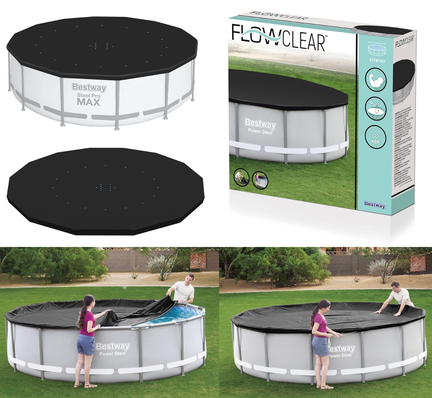 BESTWAY Pool-Abdeckplane Bestway 58248 - Flowclear PVC-Abdeckplane Ø 427 cm, schwarz, rund