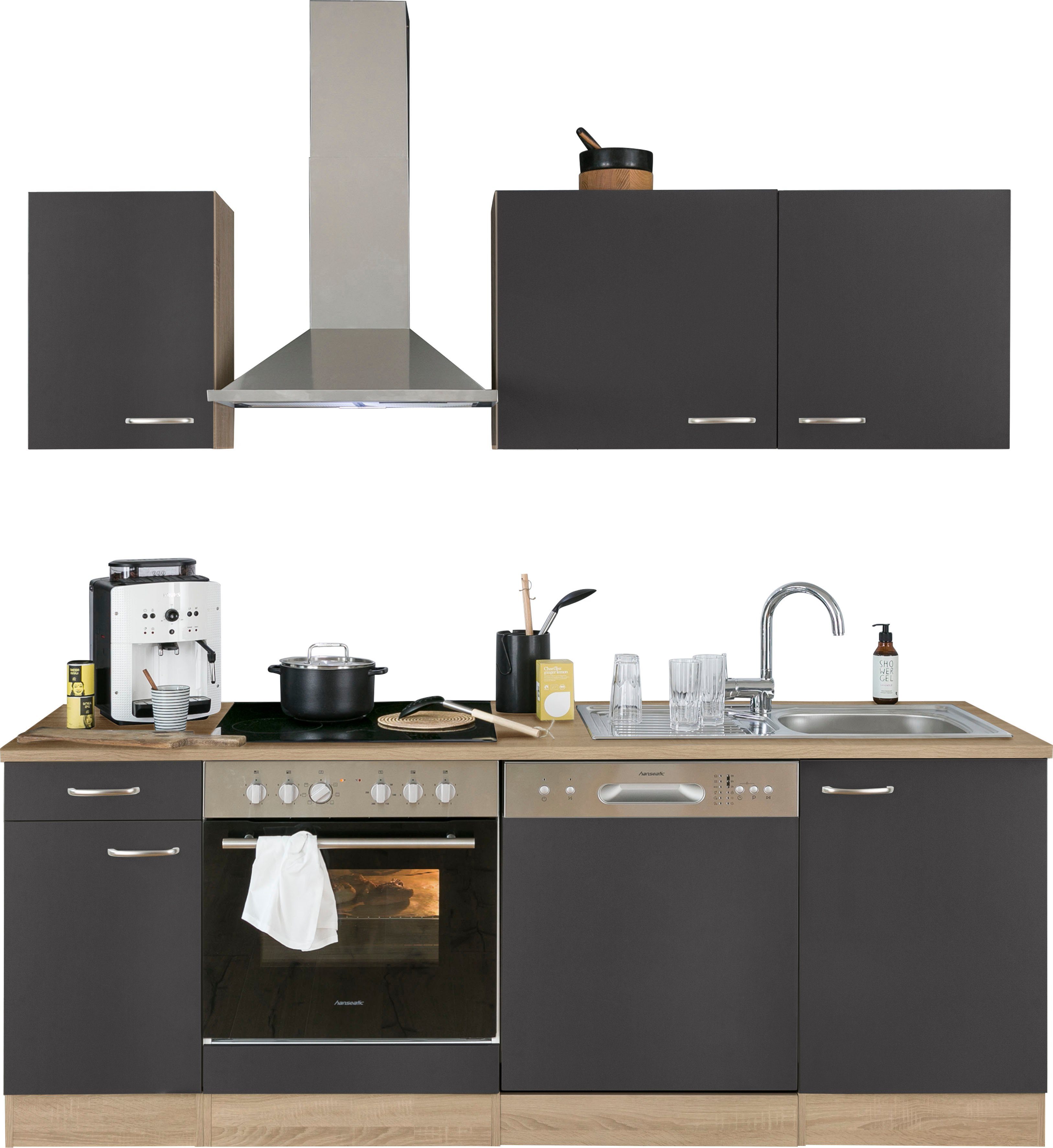 OPTIFIT Küchenzeile Parare, 210 Kühlschrank anthrazit | bzw. eichefarben mit mit cm E-Geräten, 270 ohne oder Hanseatic