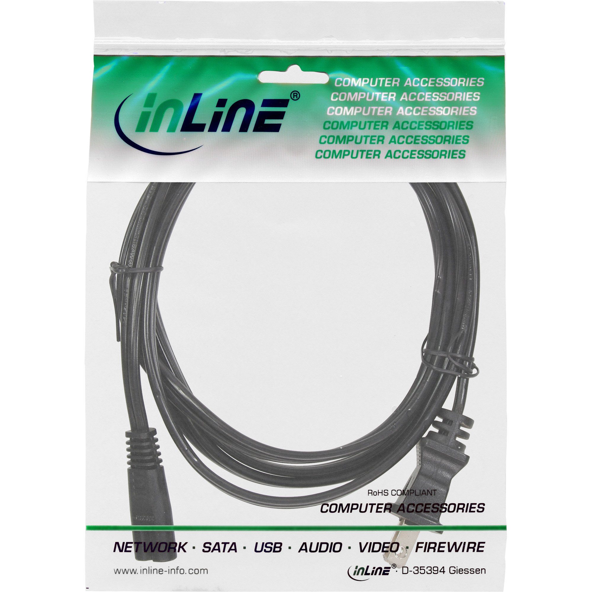 InLine® Stromkabel Euro Netzkabel, 1,8m USA C7 AG 8 Stecker, auf INTOS Netzstecker ELECTRONIC