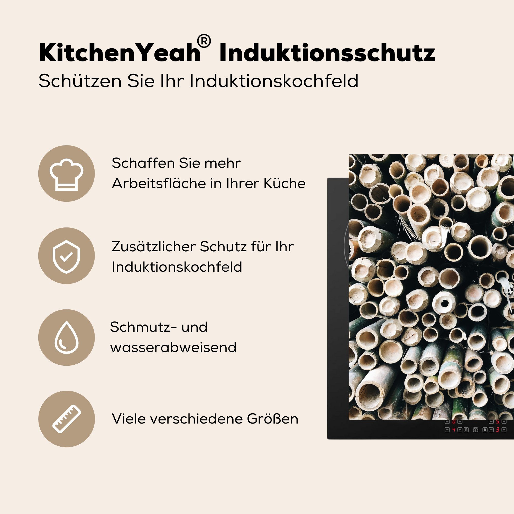 küche Grün Ceranfeldabdeckung, 78x78 Herdblende-/Abdeckplatte - Vinyl, - MuchoWow für Bambus tlg), cm, Weiß, Arbeitsplatte (1
