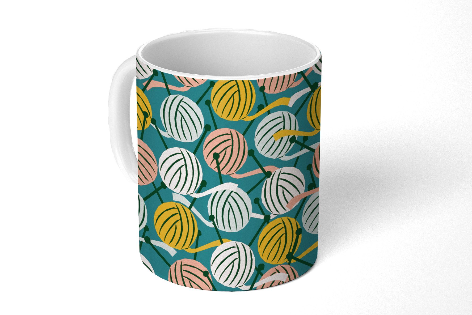 MuchoWow Tasse Stricken - Wolle - Muster, 1-tlg., Keramik, Kaffeetassen, Teetasse, Becher, Kaffeebecher, Geschenk