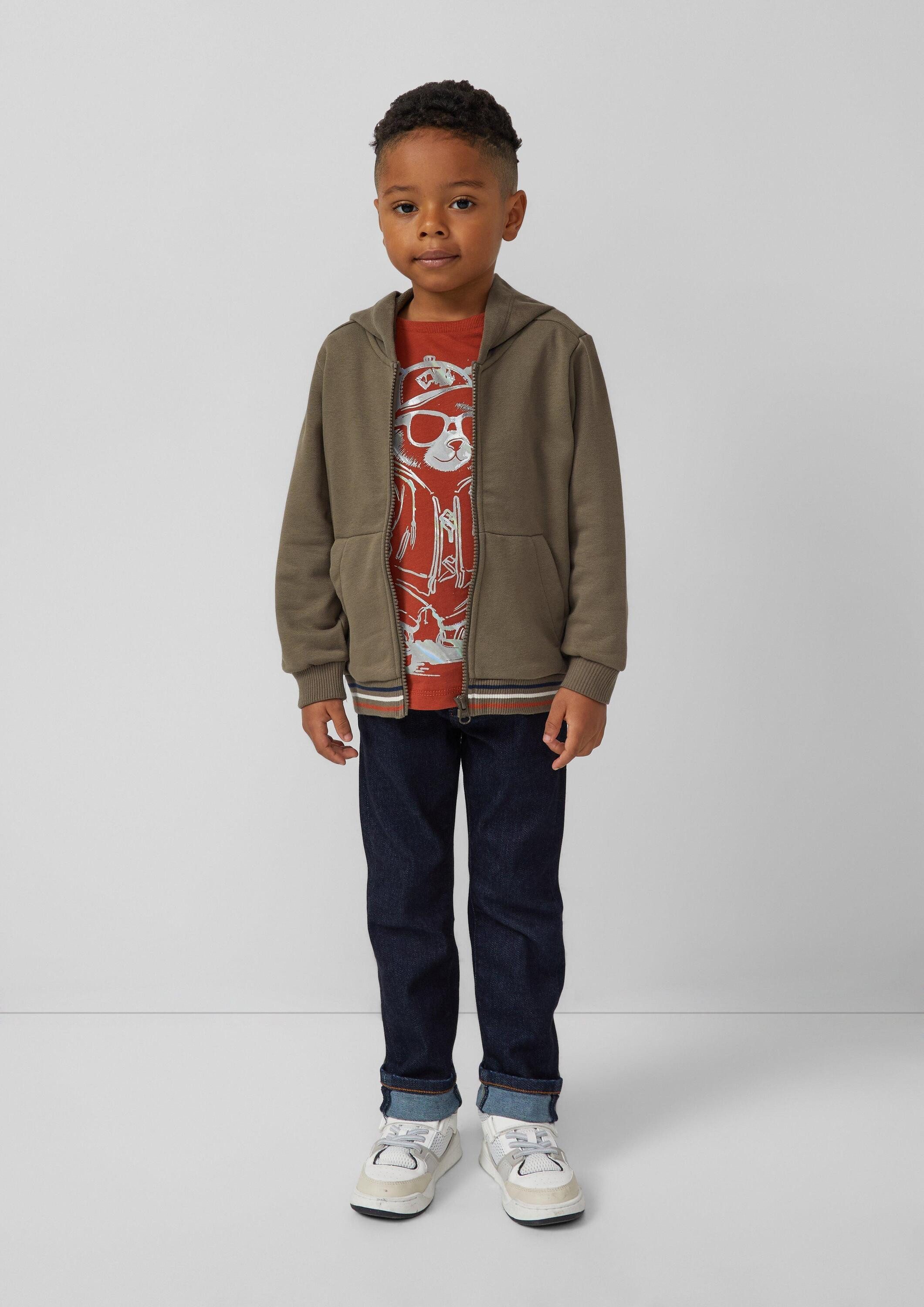 s.Oliver Sweatjacke Sweatshirt Jacke Zip-Hoodie mit Elastikbund und großem Rückenprint