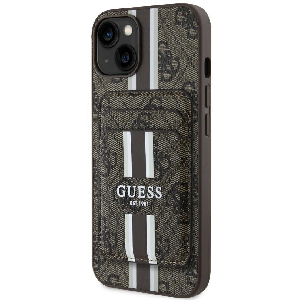 Guess Handyhülle Schutzhülle Kartenetui Handyschale 6,1 Zoll, MagSafe, Kartenfach, 4G-Muster, erhöhte Kanten