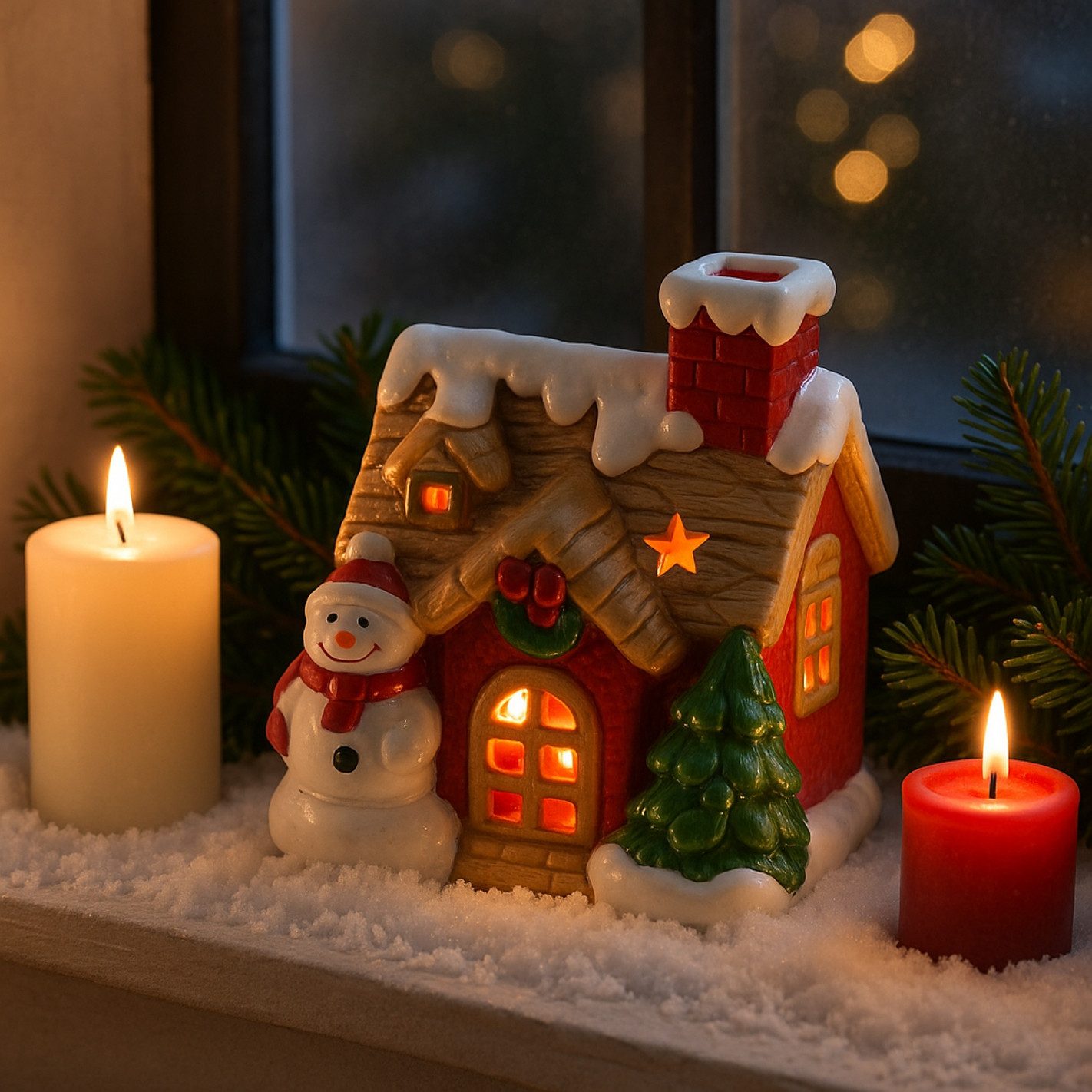 I.GE.A. LED-Dekofigur LED-Haus (1 St), Dekoobjekt LED batteriebetrieben Weiß Gold Weihnachtsdeko – Bild 3 von 5