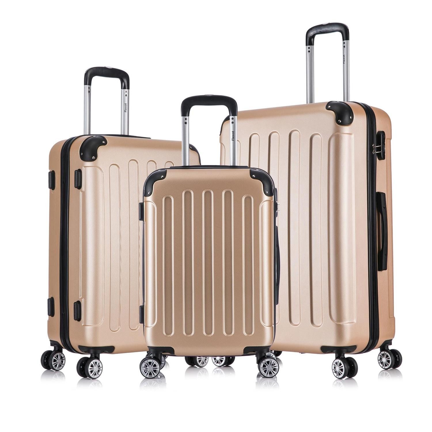 Flexot Hartschalen-Trolley F-2045 Kofferset, 360° Rollen, robuster Reisekoffer, Bordcase, 4 Rollen, Robuster und moderner Koffer mit vier 360° Rollen und Zahlenschloss
