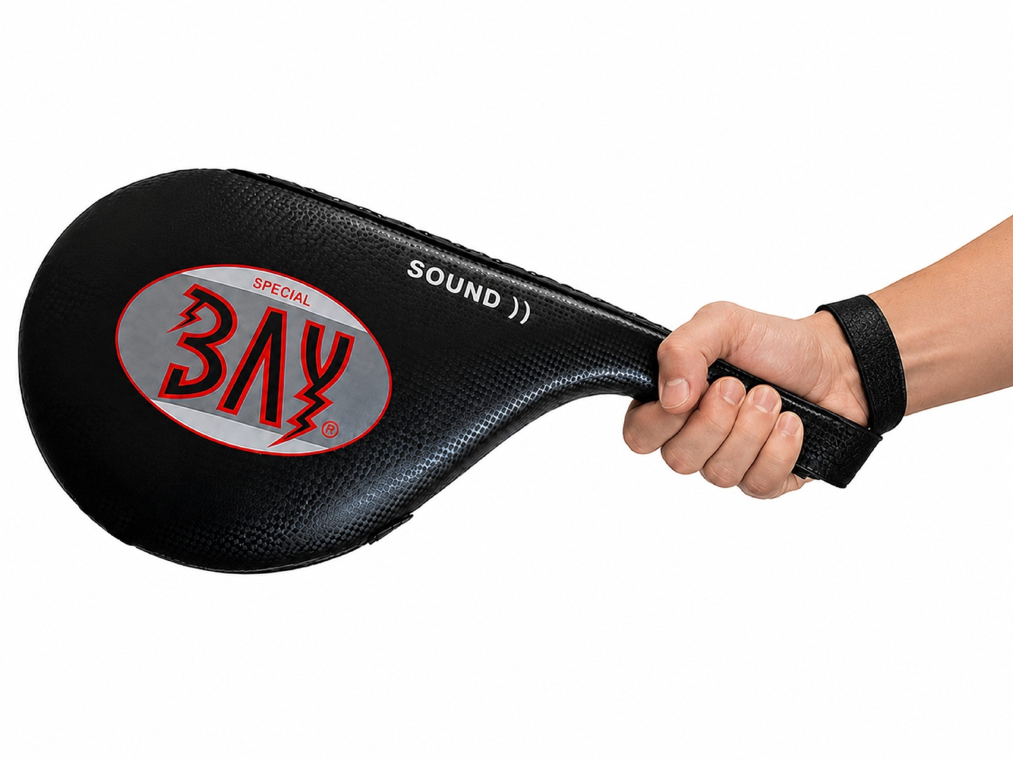 BAY-Sports Boxsack Handpratze SOUND Doppelmitt Handmitt Schlagmitt Taekwondo Kampfsport (Mit Handschlaufe, Gummizugschlaufe für Handgelenk), Soundeffekt bei gezielten Tritten, Kickboxen, Taekwondo, Schlagpolster
