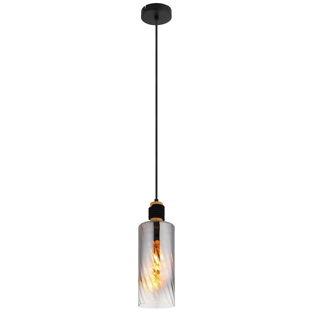 GLOBO LIGHTING LED Pendelleuchte, Leuchtmittel nicht inklusive, Warmweiß, LED Pendellampe Hängeleuchte schwarz Holz braun Glas rauch H 150 cm