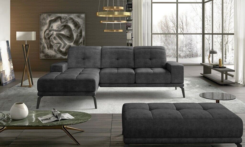 JVmoebel Ecksofa, Designer Couch Polster Garnitur Wohnlandschaft Grau Textil Sofa Ecksofa