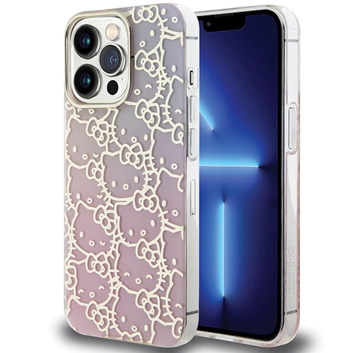 Hello Kitty Smartphone-Hülle Hello Kitty Apple iPhone 15 Pro Silikon Case Crowded Kitty Head Rosa