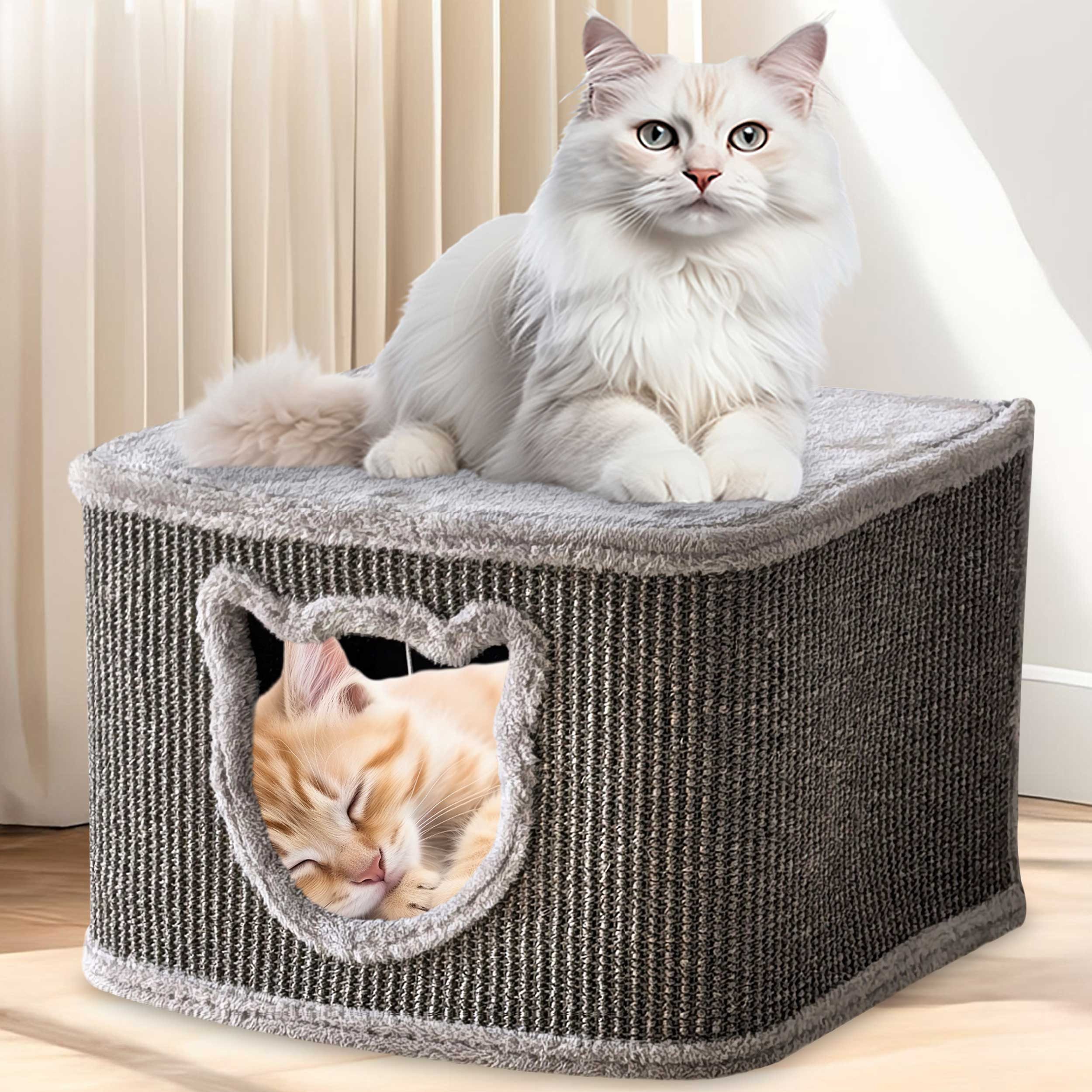 Zooprinz Katzenhaus Indoor aus Sisal mit Spielball, Plüsch, 40 × 40 × 27 cm, Modernes Design