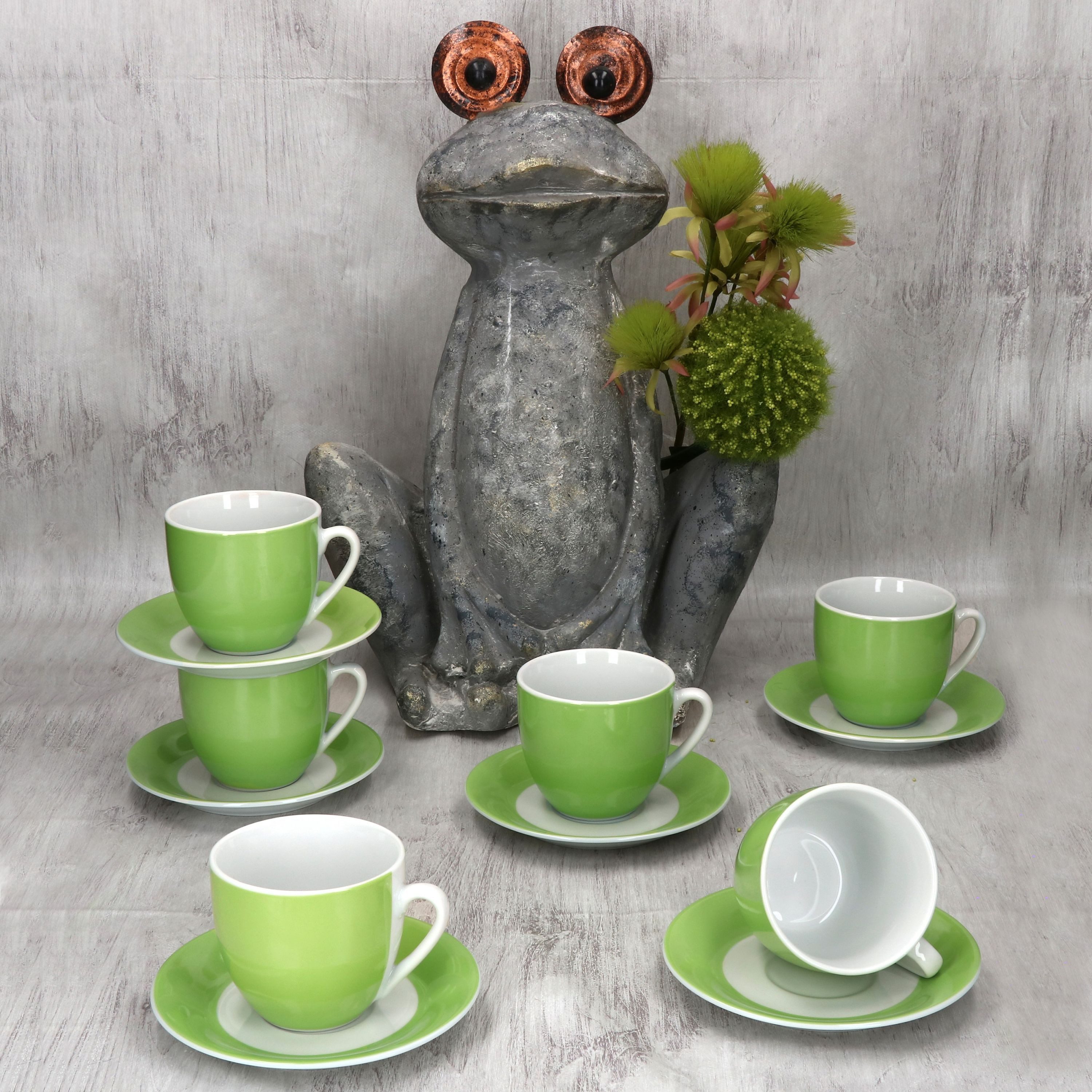 MamboCat Tasse 6er Set Variant Grün Kaffeetassen mit Untertassen, Porzellan