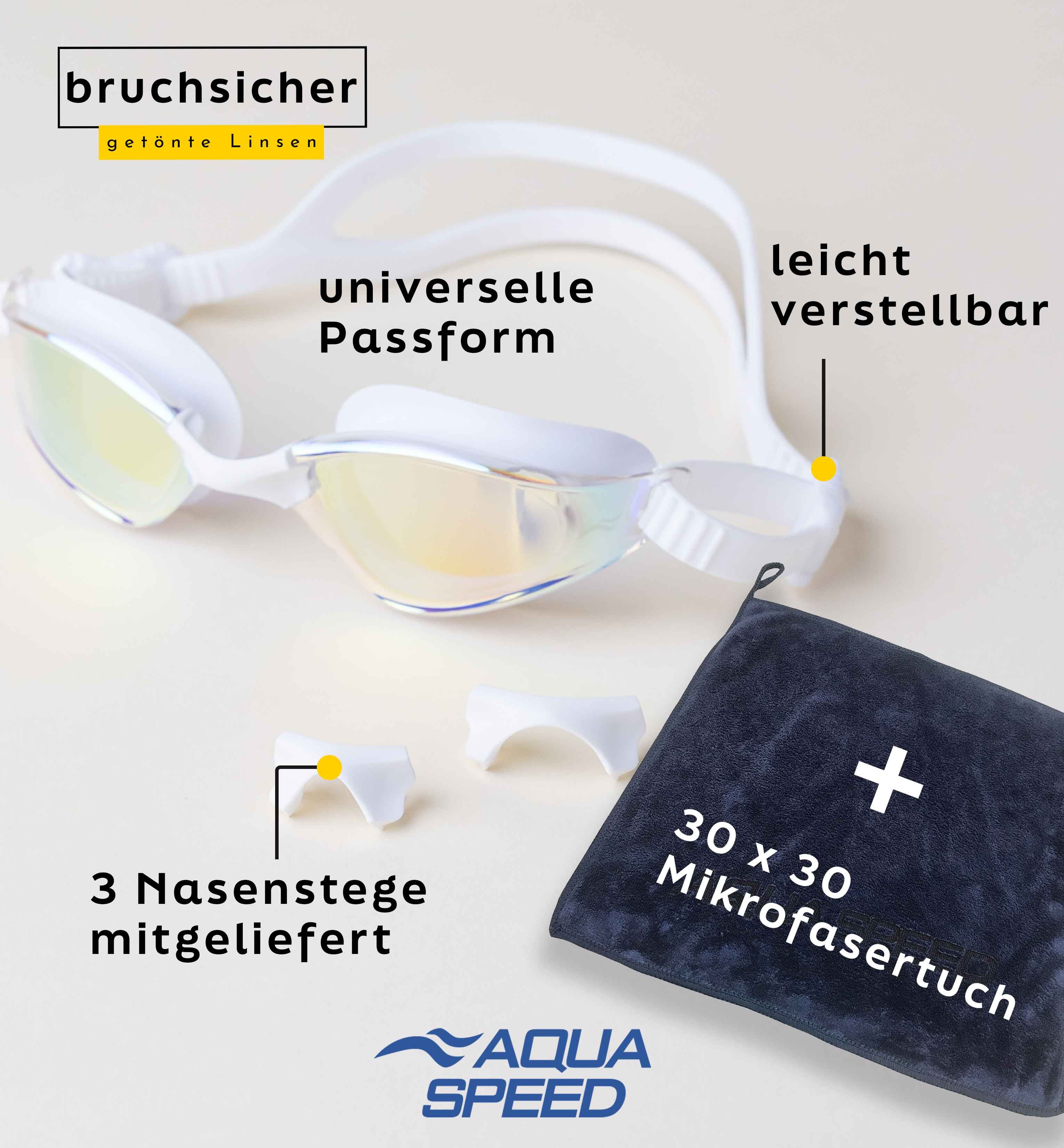 Aqua Speed Schwimmbrille Zen Trainingsbrille verspiegelt weiß – Komfort & UV-Filter, (Entwickelt für längere Sessions ohne Druckstellen), Komfortabel & sicher – ideal für tägliches Training