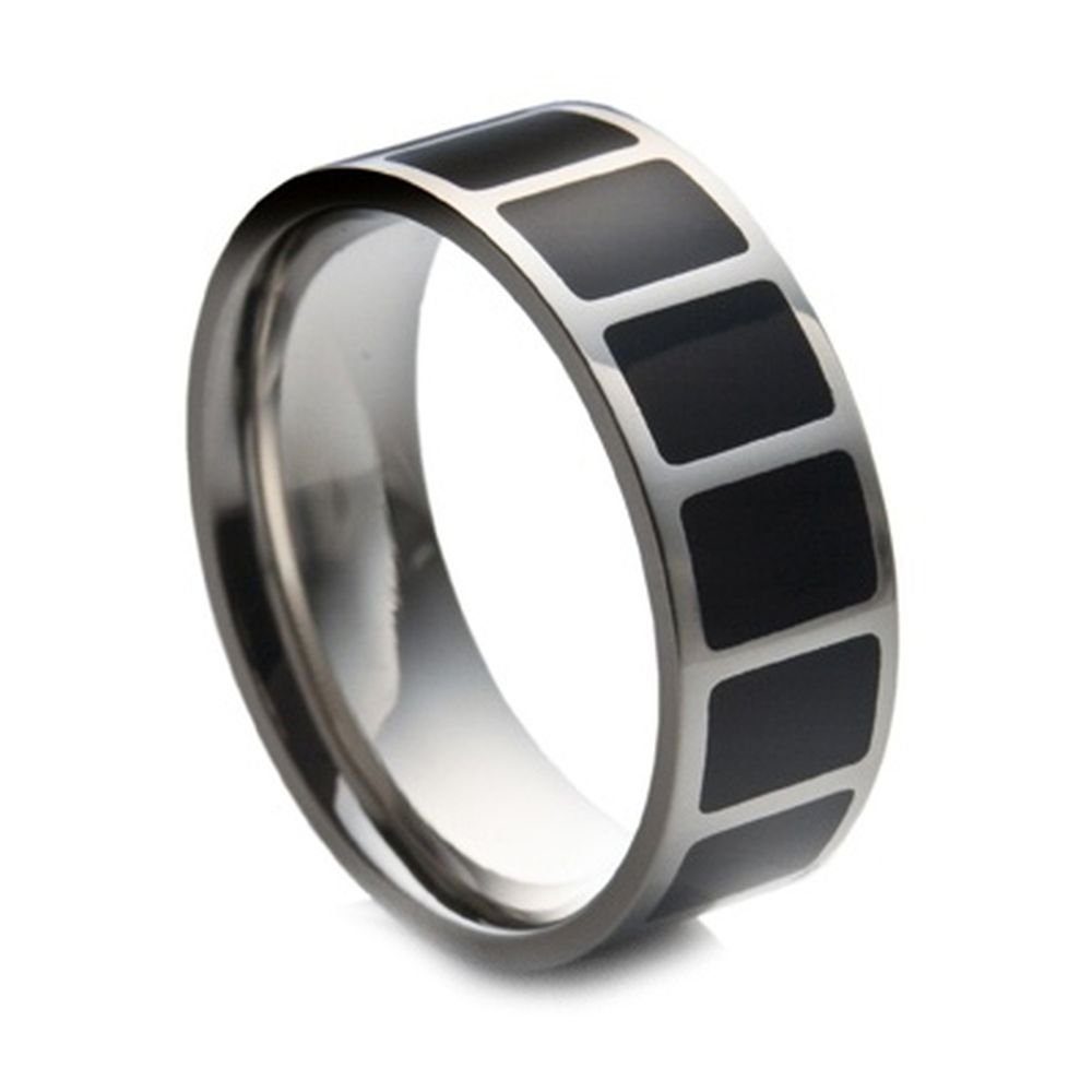 Kingka Fingerring Herren Edelstahl Ring mit schwarzer Einlage aus Emaille, mit Emaille