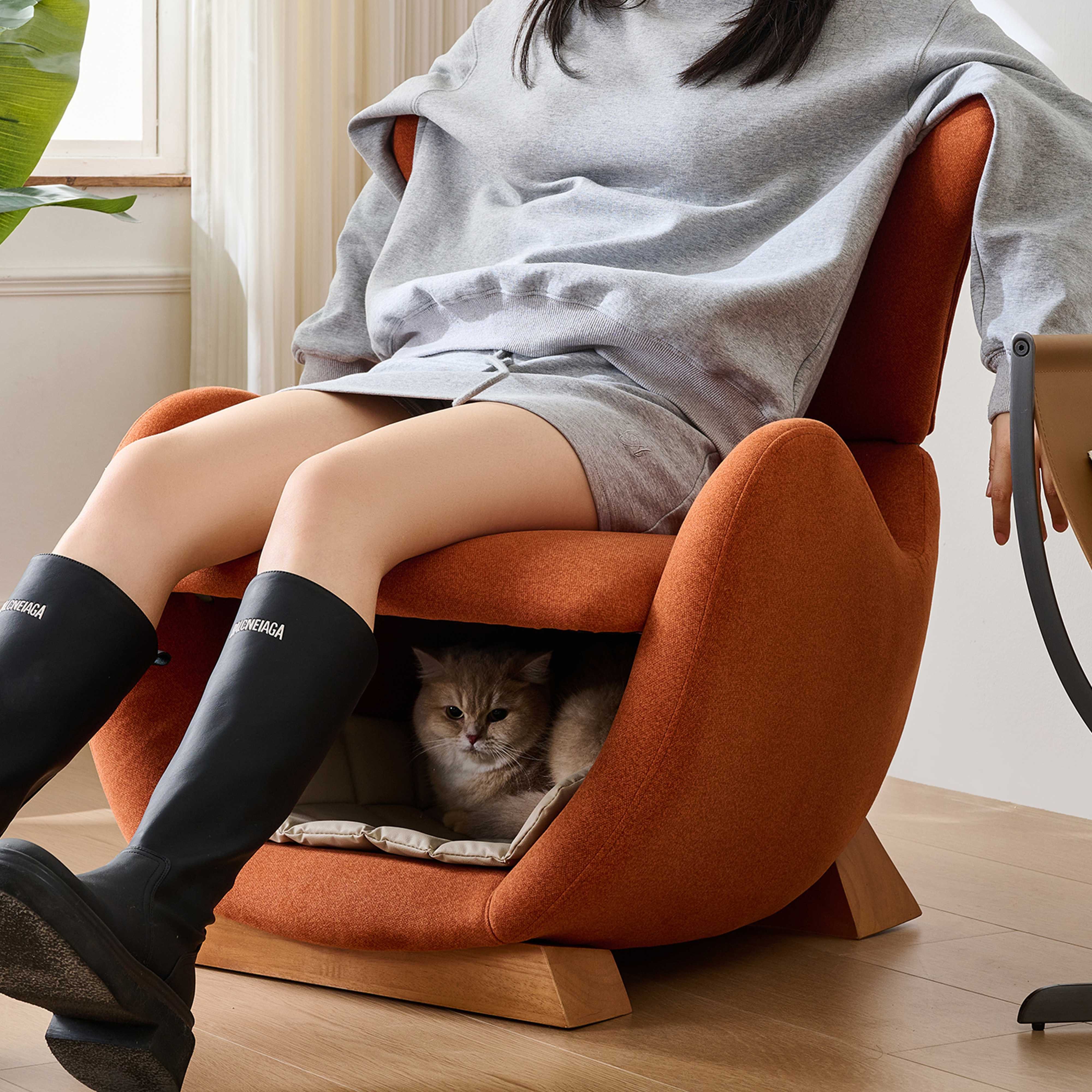 BlingBin Loungesessel haustierfreundlicher Loungesessel (1-St., mit integrierter Tierhöhle für Katzen und kleine Hunde), kratzfestem Stoff und stabilem Holzrahmen