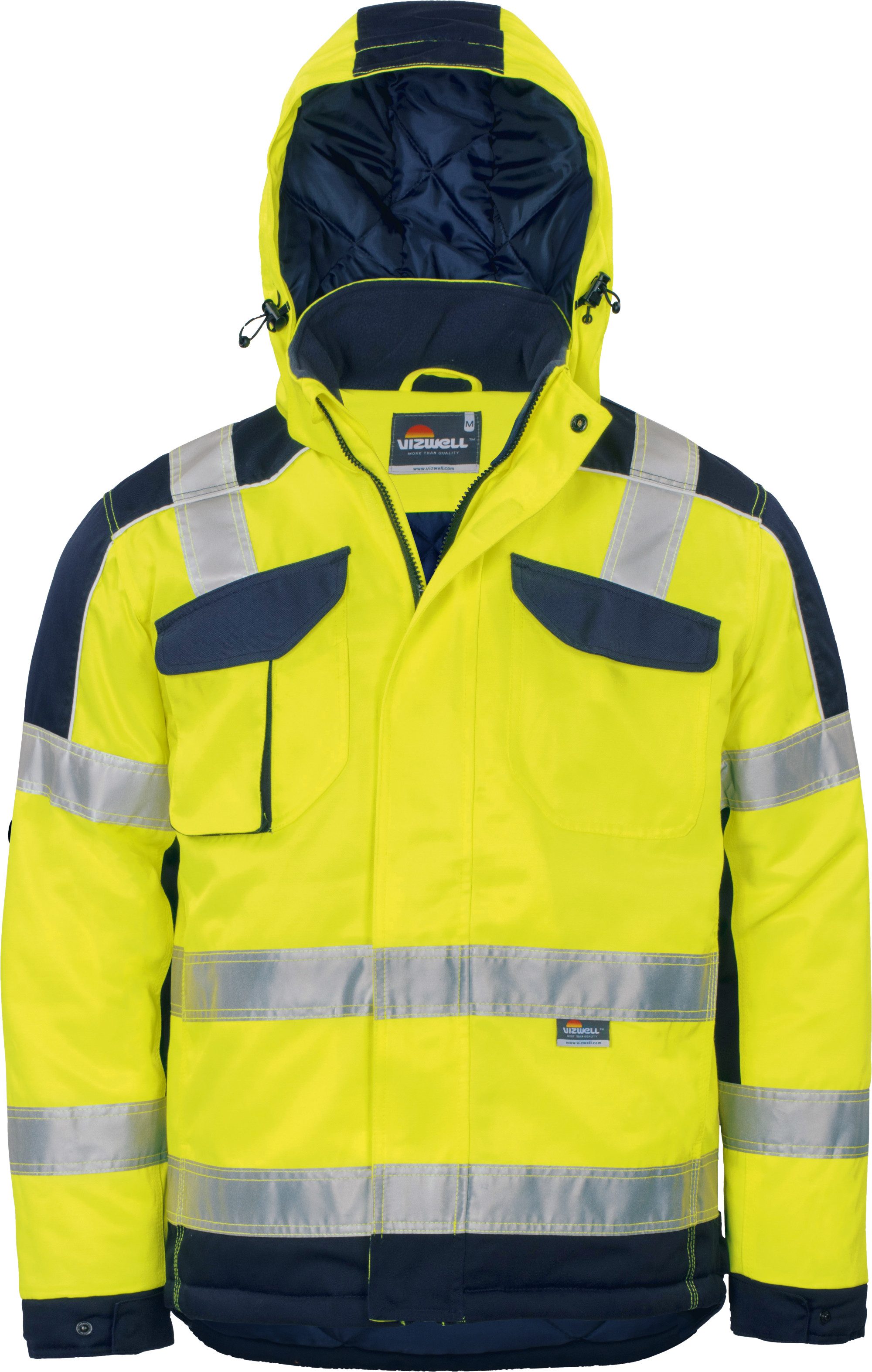 vizwell Arbeitsjacke Warnschutz Winter Arbeitsjacke Winterjacke neon Steppfutter mit effektivem Kälteschutz