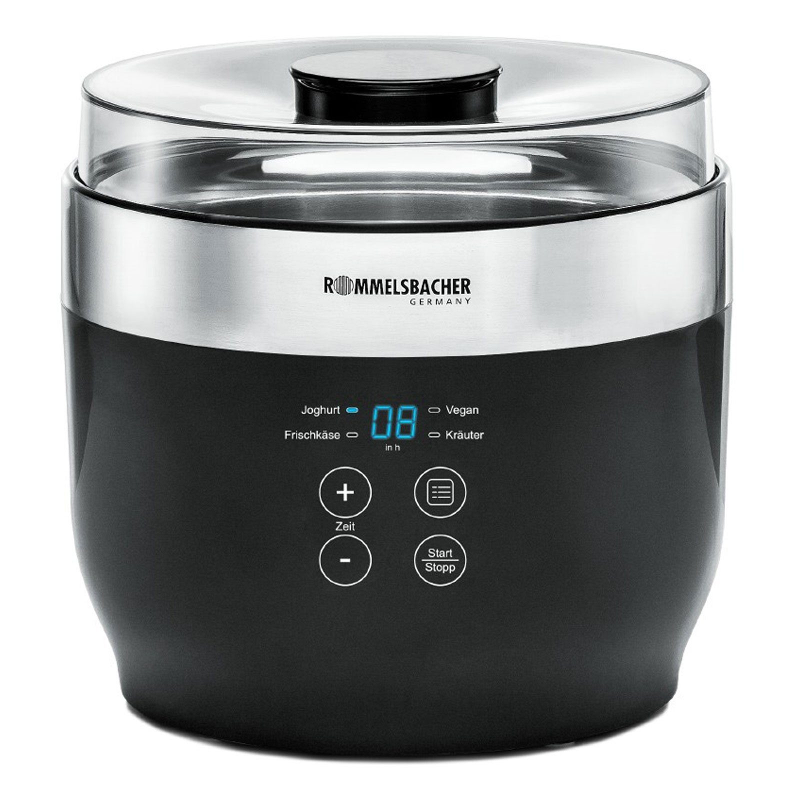 Rommelsbacher Multikocher Rommelsbacher JG 80 Joghurt- und Frischkäsebereiter, LED-Display, 24 Stunden Zeitschaltuhr, Netzbetrieb