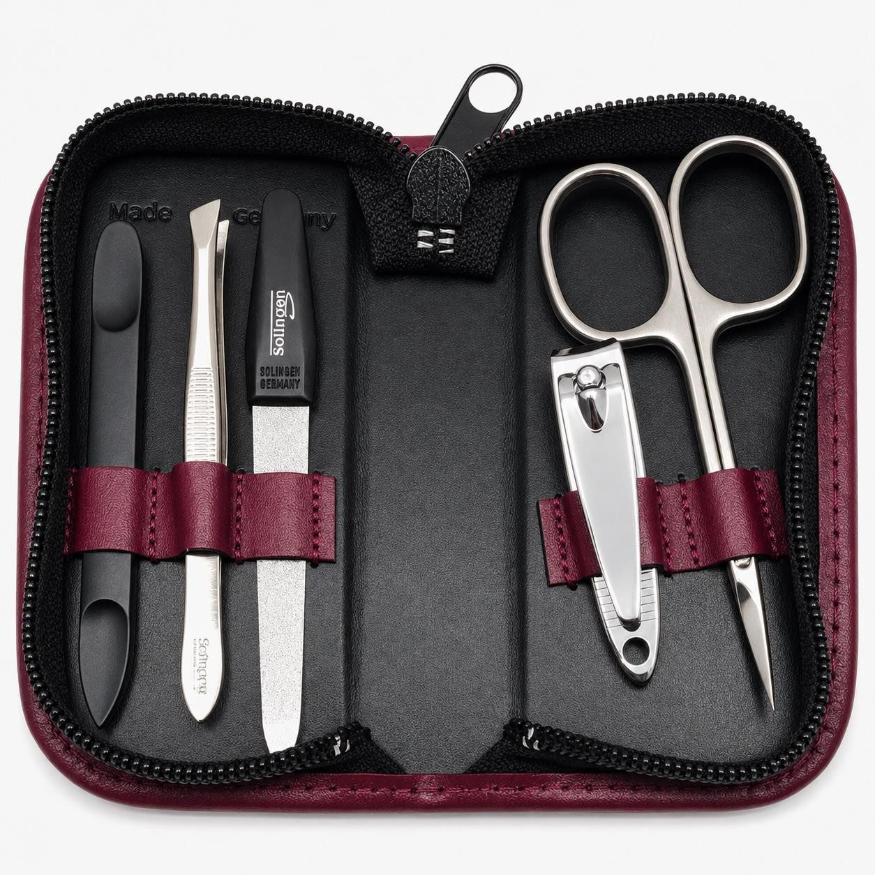EloModa Maniküre-Kosmetik-Etui 5-tlg Maniküre-Set aus Echtleder – Made in Germany, Solingen Instrume, 5 tlg., Made in Germany