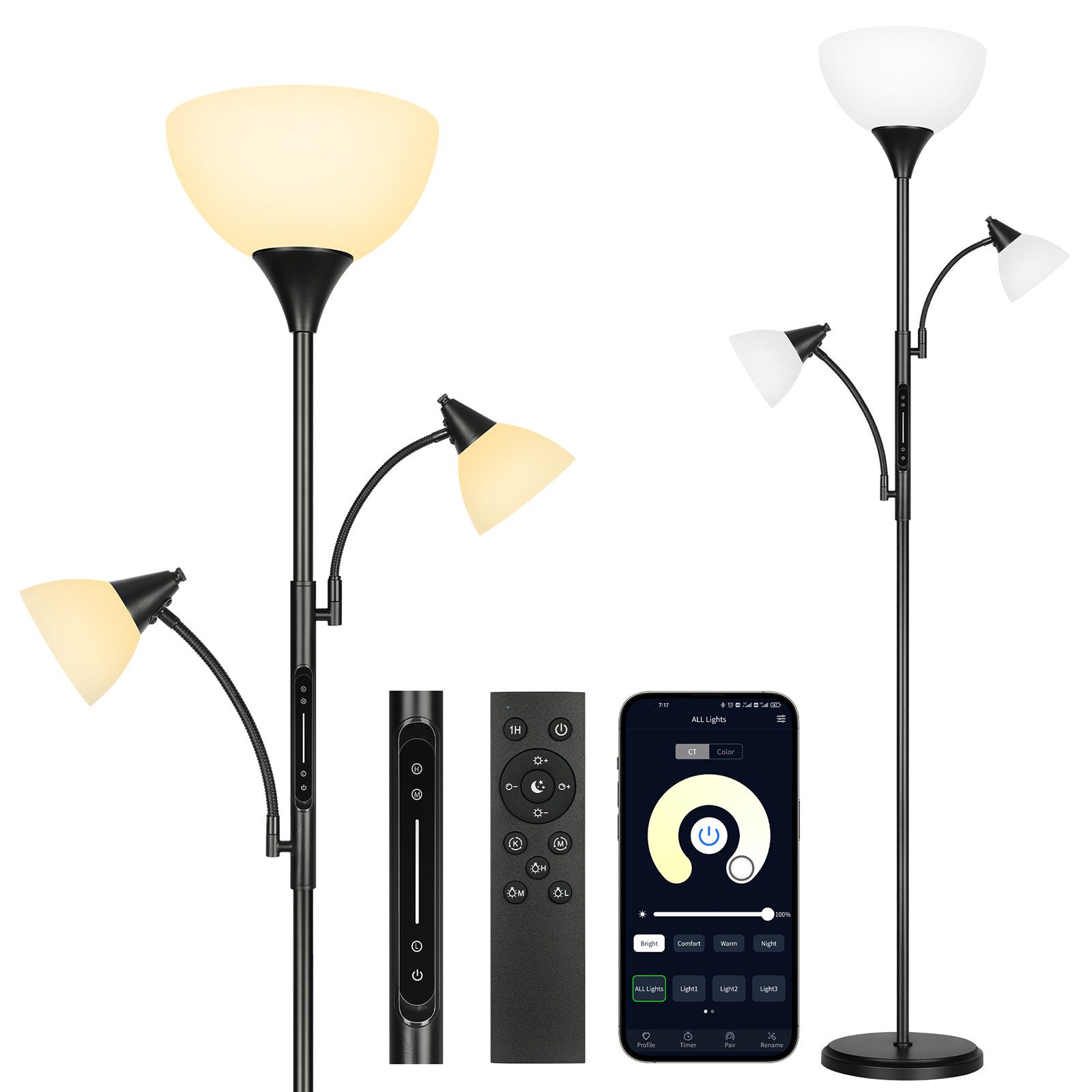 OUTON LED Stehlampe Stehlampe 3-armig, dimmbar, günstig online kaufen