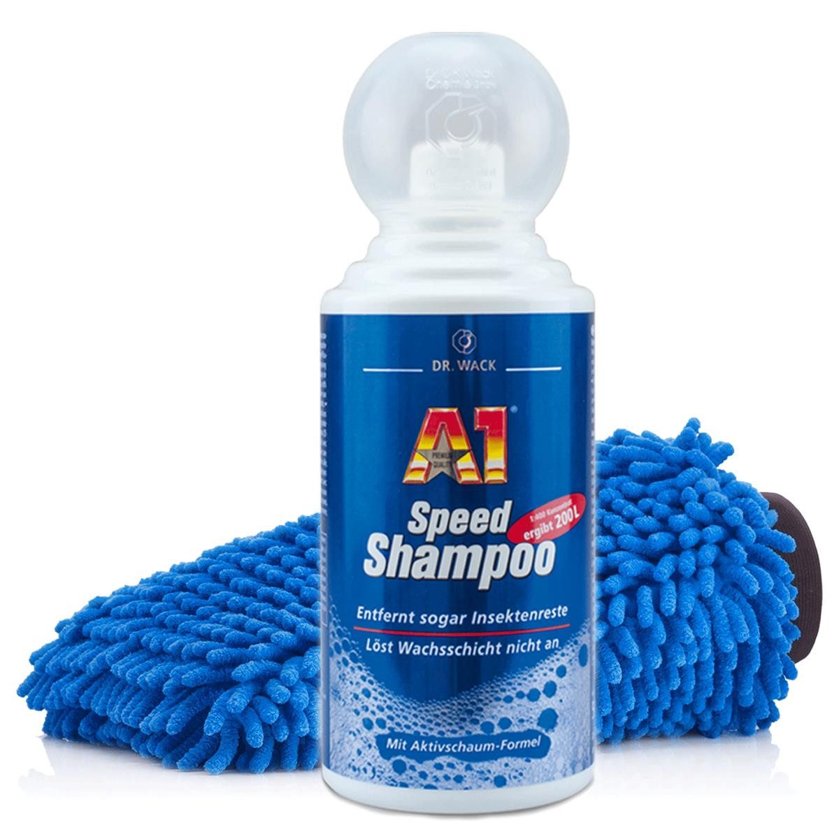 detailmate Dr. Wack Auto Wasch Set A1 Speed Shampoo 500ml + Waschhandschuh blau Autoshampoo (Reinigungsmittel, Wasch Reinigungsset, Aussen)