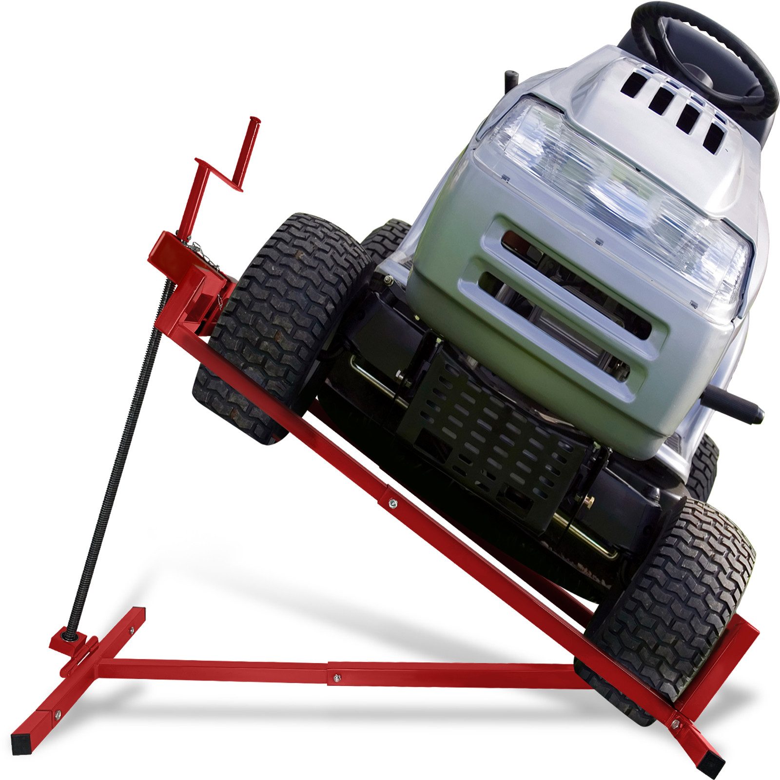 FIVMEN Rasentraktor Rasentraktorheber Rasentraktor Hebevorrichtung Rasenmäher Lifter 400KG, Reinigungshilfe für Garten Mäher-Traktor, +45° Neigung verstellbar