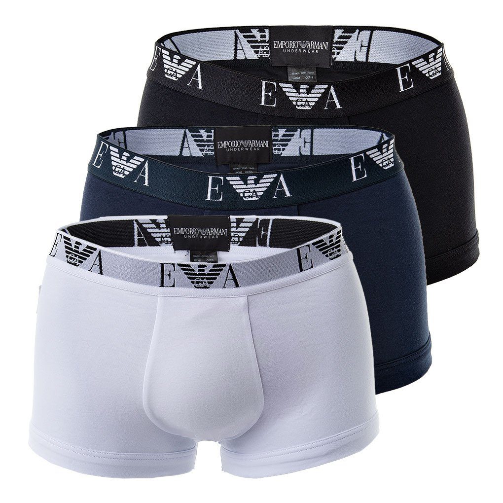 Pack Herren Boxer Trunks, Armani Pants weiß/schwarz/marine 3er Emporio Shorts -