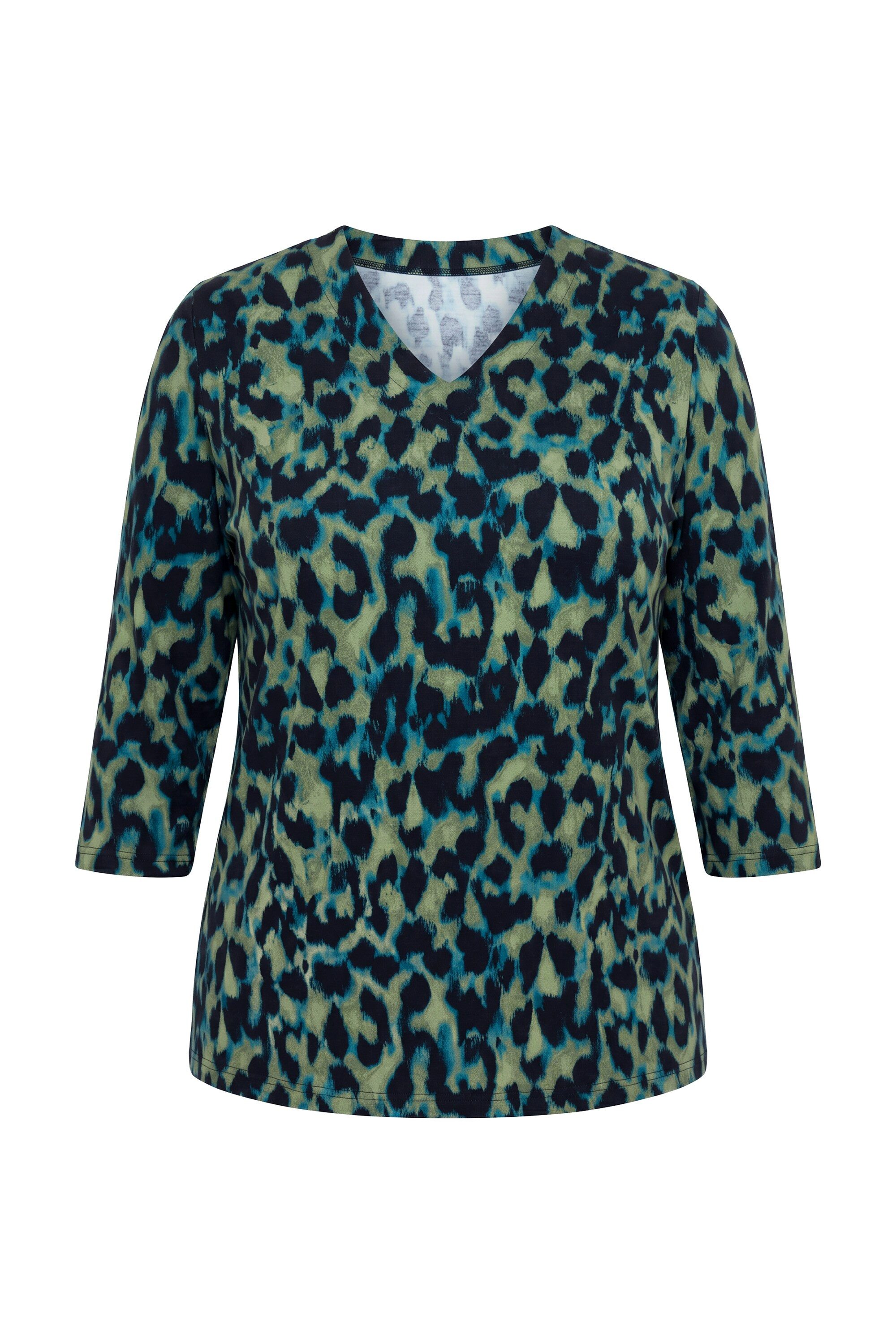Ulla Popken T-Shirt Shirt Leomuster Kelchkragen 3/4-Arm – Bild 2 von 4