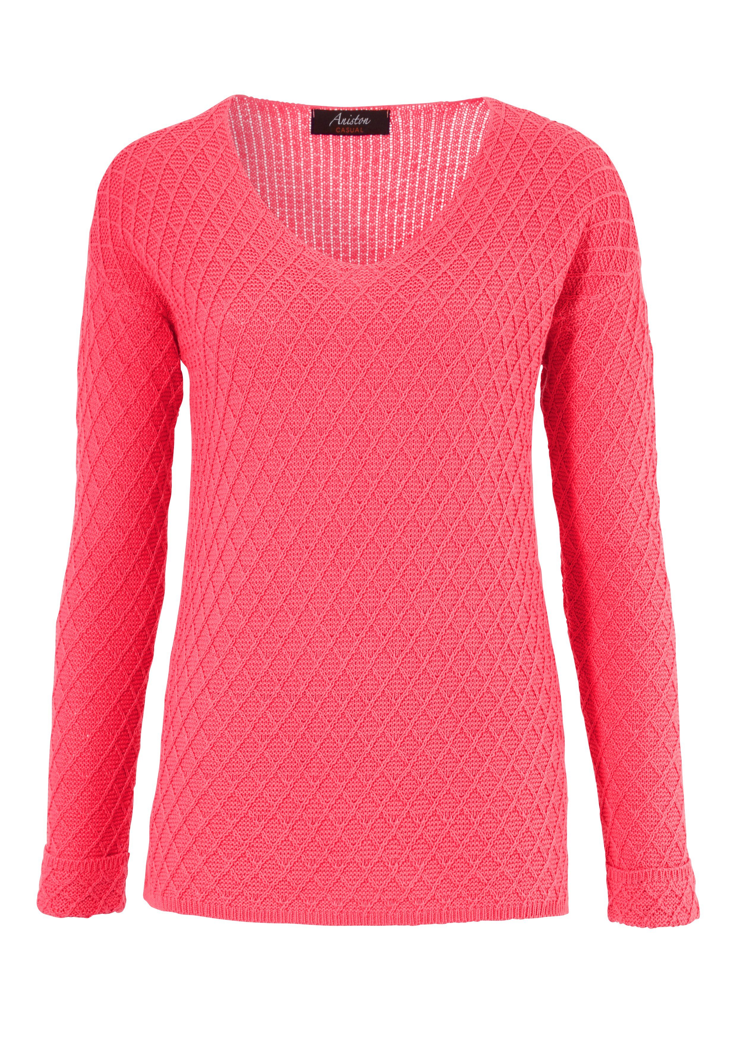Aniston CASUAL V-Ausschnitt-Pullover im trendigen Mustermix - NEUE KOLLEKTION