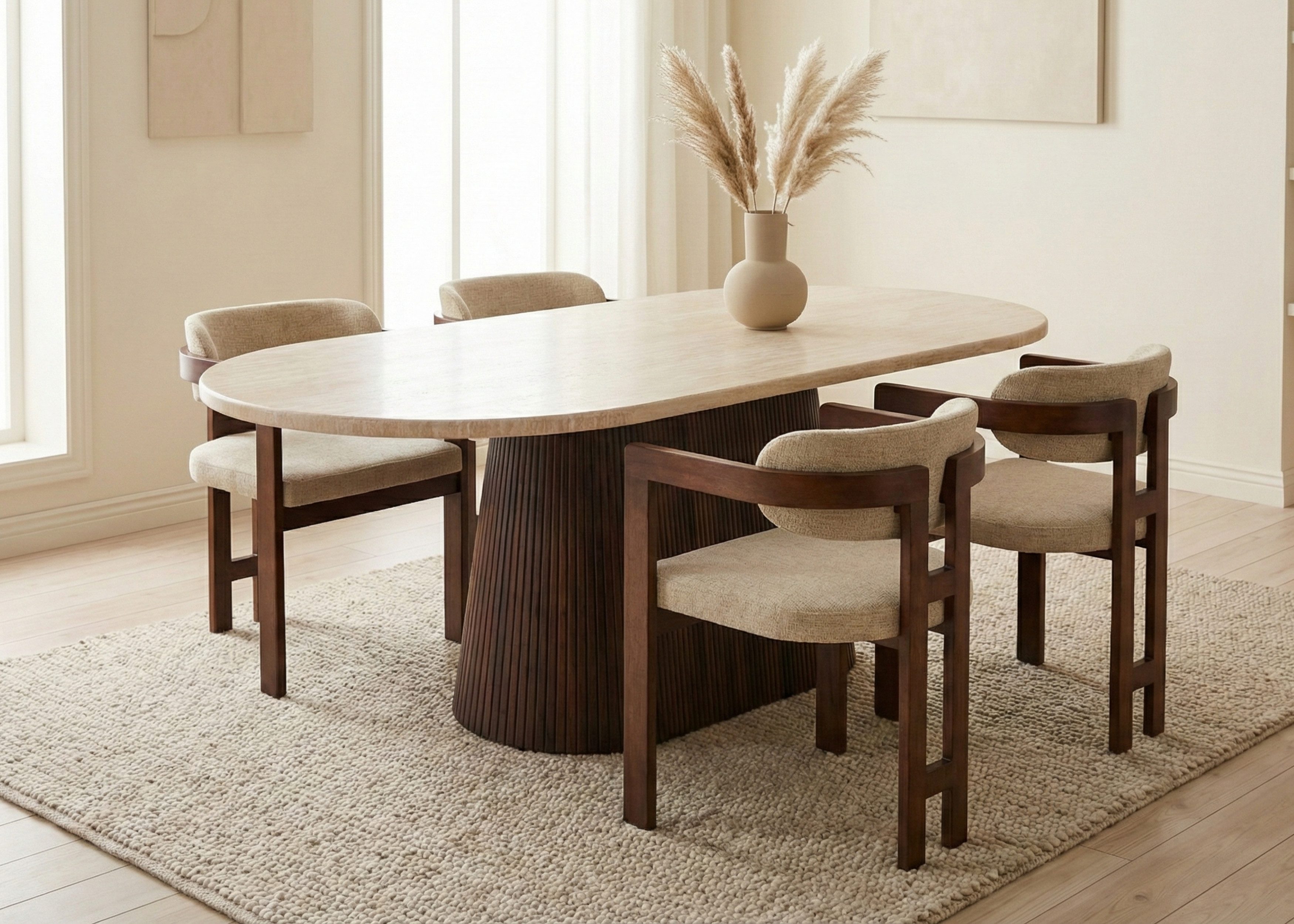 alesvelt Esstisch Dervio massiver Travertin Tisch mit Tischbein im Säulenstil 200cm (1-Tisch), 200 x 100 x 75 cm