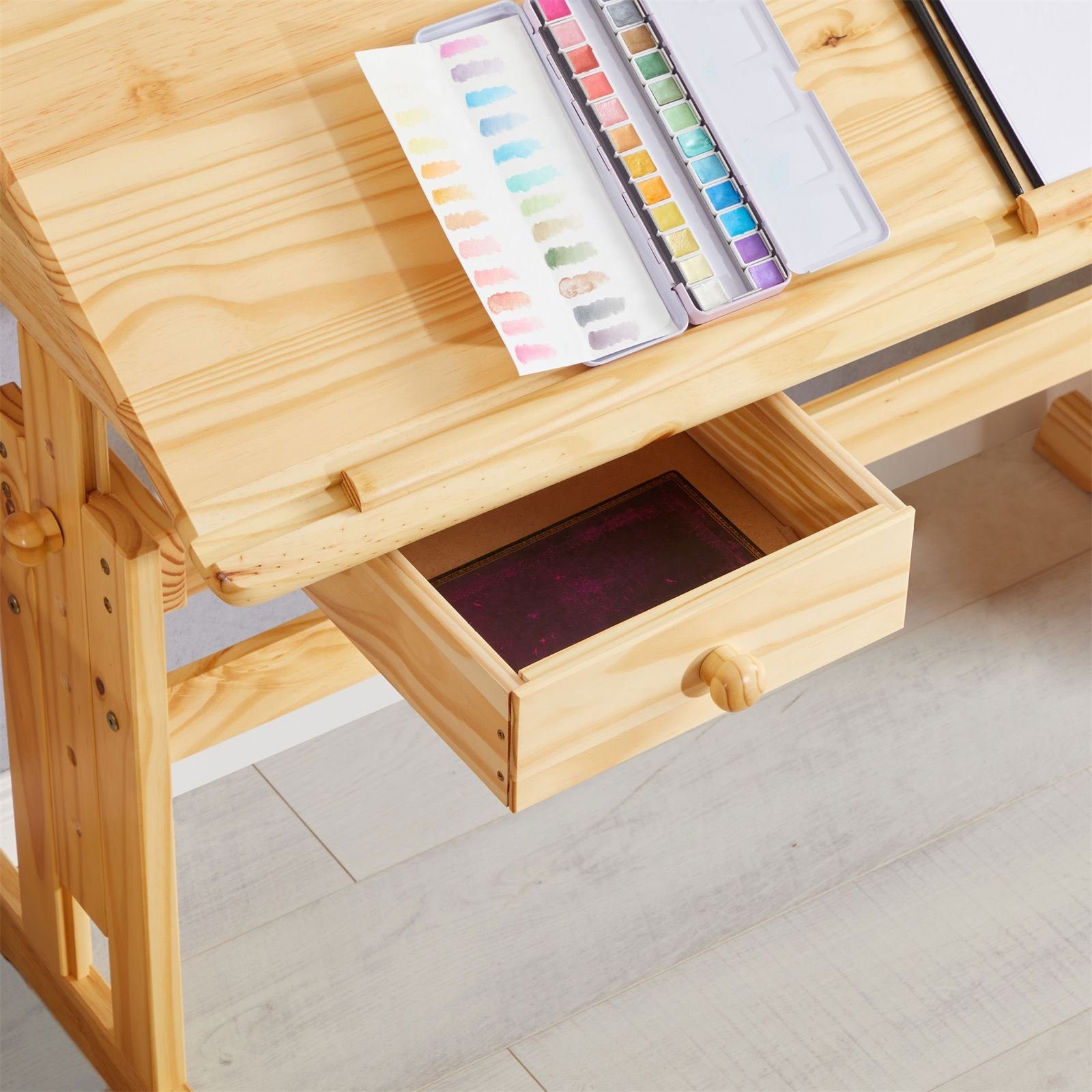 IDIMEX Kinderschreibtisch FLEXI, Kinderzimmer Lerntisch höhenverstellbar aus Massivholz Natur