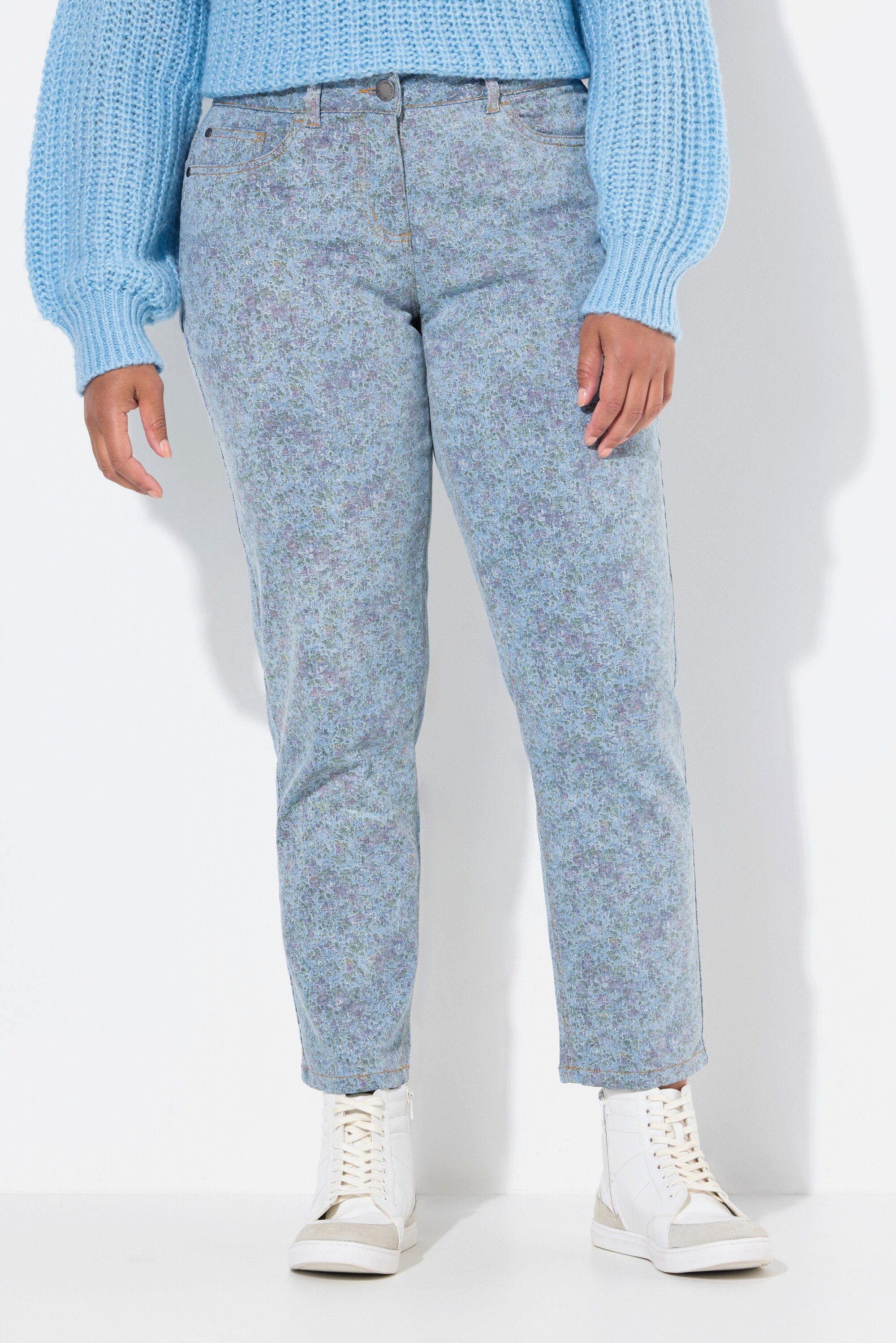 Janet & Joyce Regular-fit-Jeans Jeans Blumenmuster 5-Pocket
