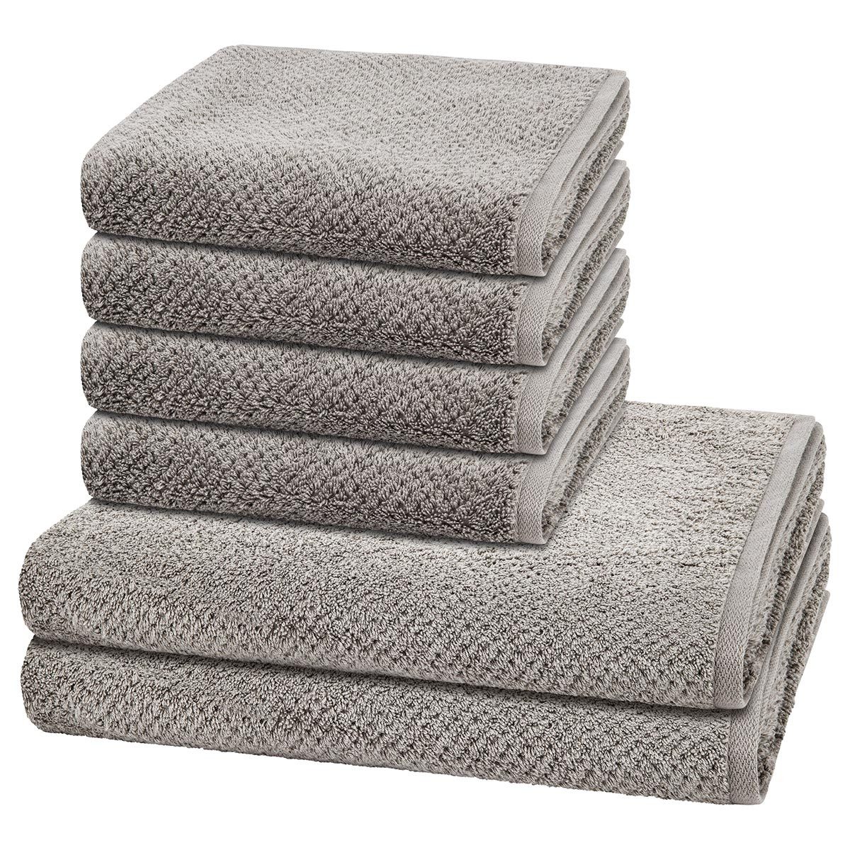 Cawö Handtuch Set Pure, Walkfrottee (Spar-Set, 6-St), 4 X Handtuch 2 X Duschtuch im Set - Baumwolle - Saugstark