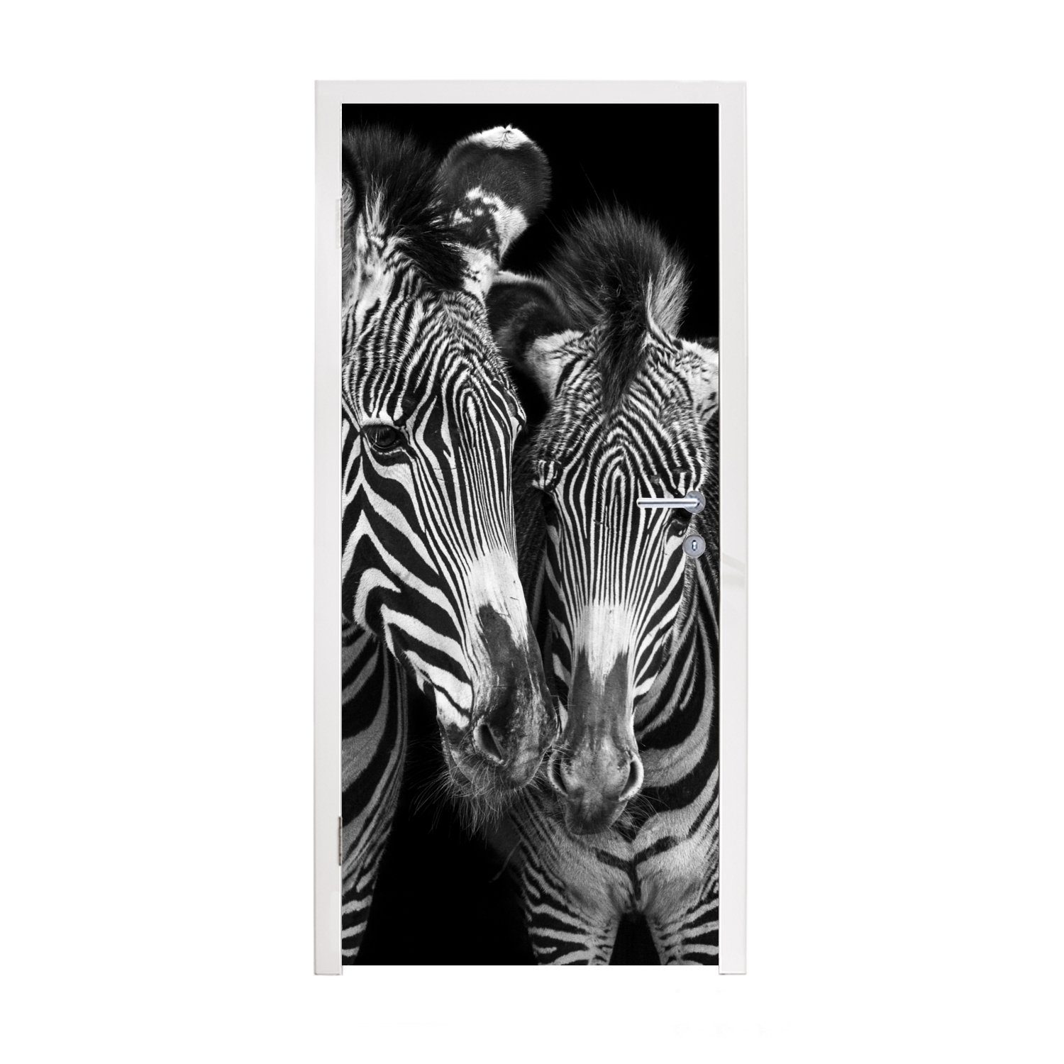 MuchoWow Türtapete Tierprofil Zebras in Schwarz und Weiß, Matt, bedruckt, (1 St), Fototapete für Tür, Türaufkleber, 75x205 cm