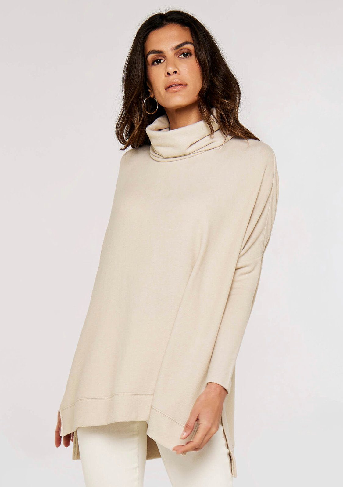 Apricot Longpullover Heavy Touch Jumper Soft Neck (1-tlg) stone Roll Unifarbe in