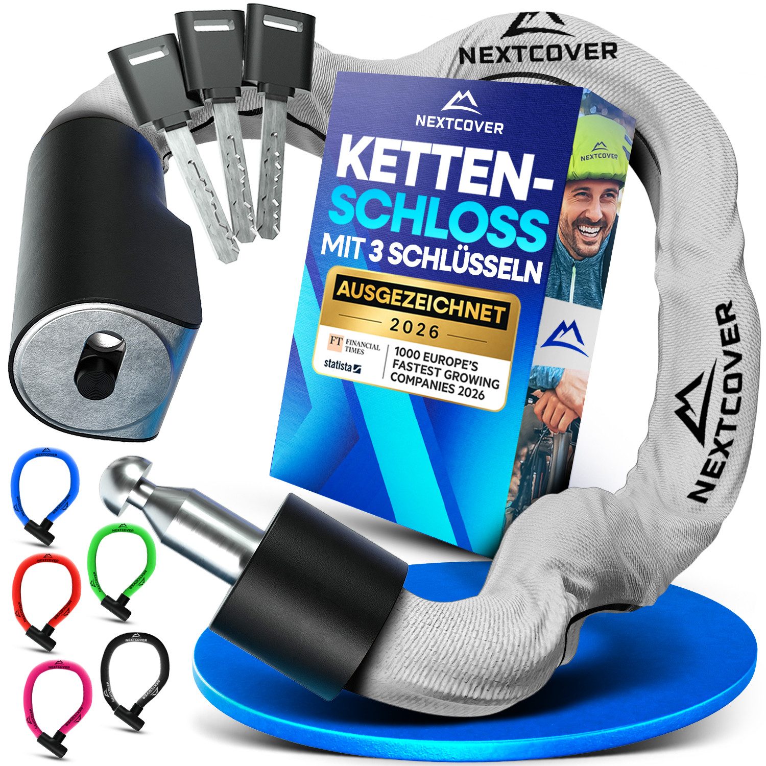 Nextcover Kettenschloss NEXTCOVER® Fahrradschloss LockOne mit Zahlencode oder Schlüssel