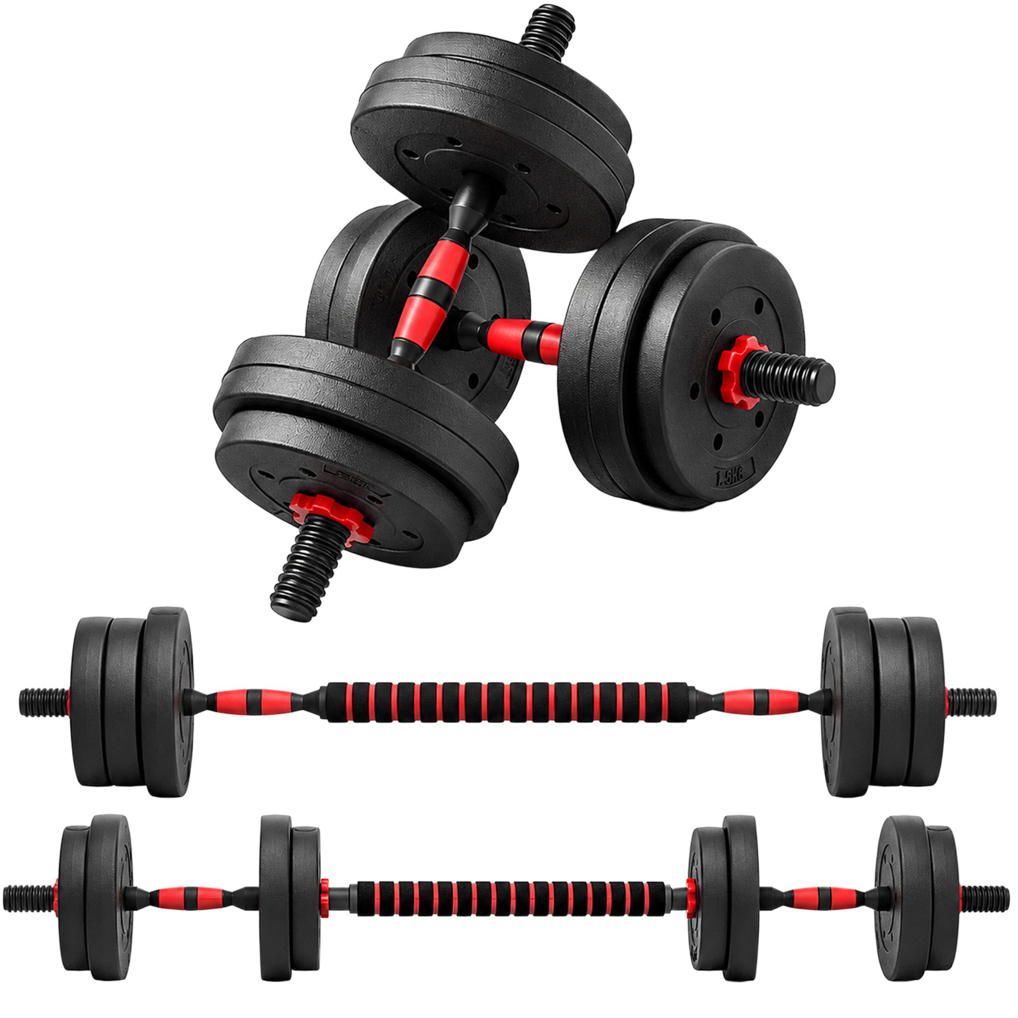 HOMCOM Hantel-Set 15 kg professionell Dumbbell Krafttraining und Gewichtheben, (Kurzhantel, Langhantel), für Zuhause Fitness