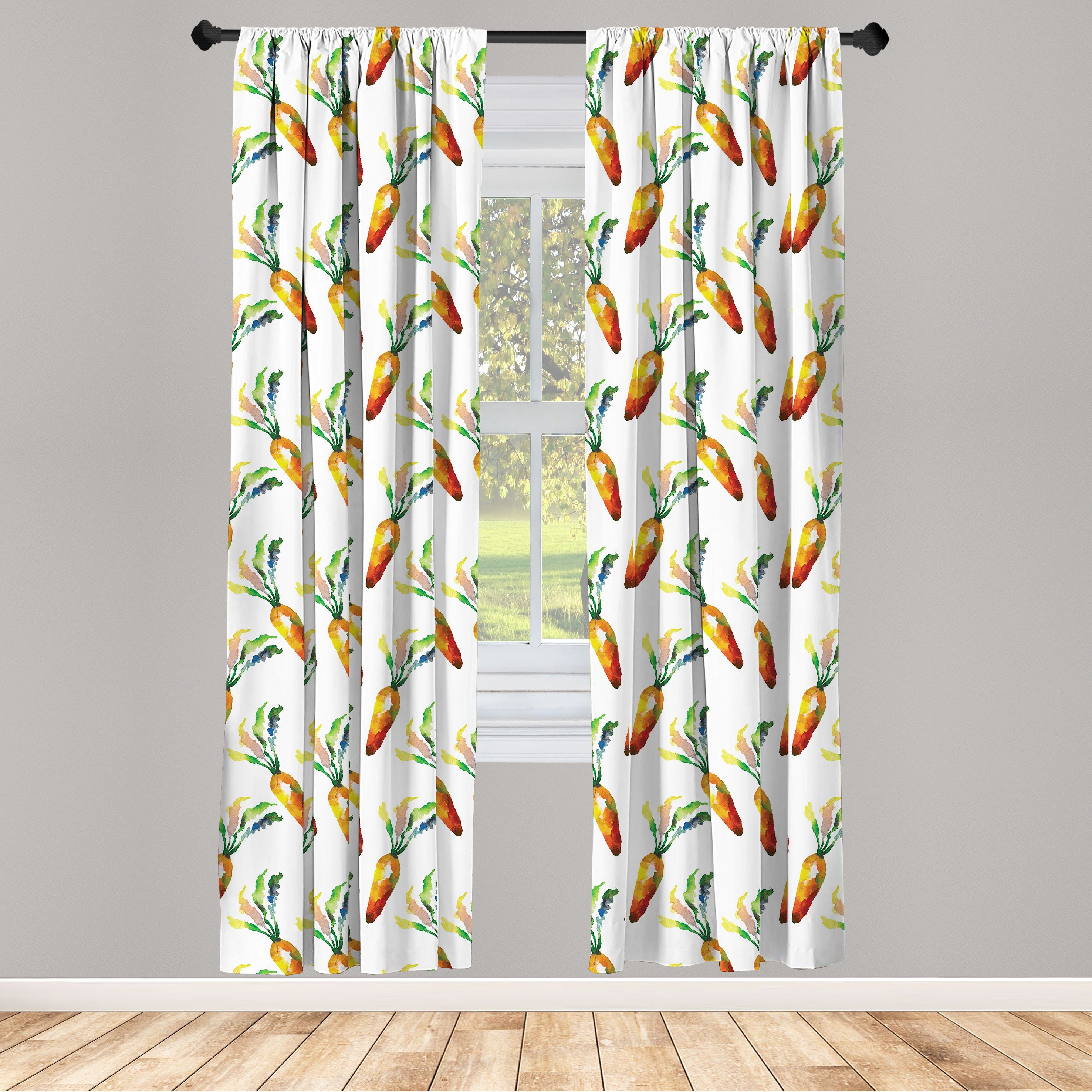 Gardine Vorhang für Wohnzimmer Schlafzimmer Dekor, Abakuhaus, Microfaser, Gemüse Karotten in Aquarell | Fertiggardinen