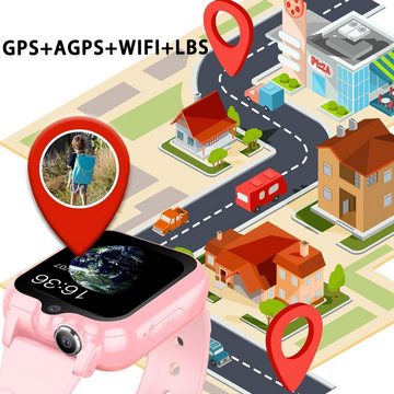 DDIOYIUR für Jungen und Mädchen 4–16 Jahren.mit GPS und Telefon Smartwatch (1,69 Zoll, Andriod iOS), mit WiFi, Videoanruf, 2 Kamera, SOS, Schulmodus, für Jungen