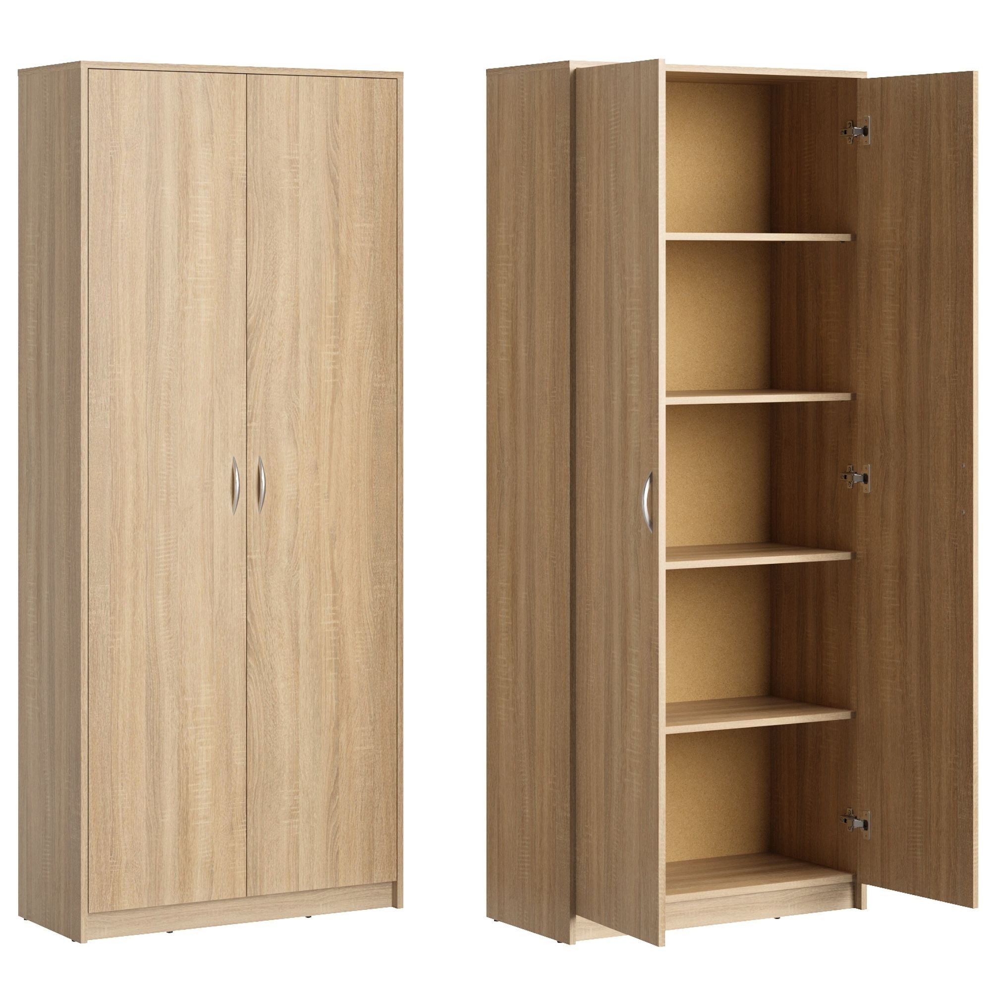 Home Collective Mehrzweckschrank Schrank Aktenschrank Hochschrank Mehrzweckschrank 2-türig 5 Fächer (74 cm breit aus Laminatplatte und hochwertigen Polymergriffen) robust & vielseitig viel Stauraum 74x35x180 (BxTxH) sonoma