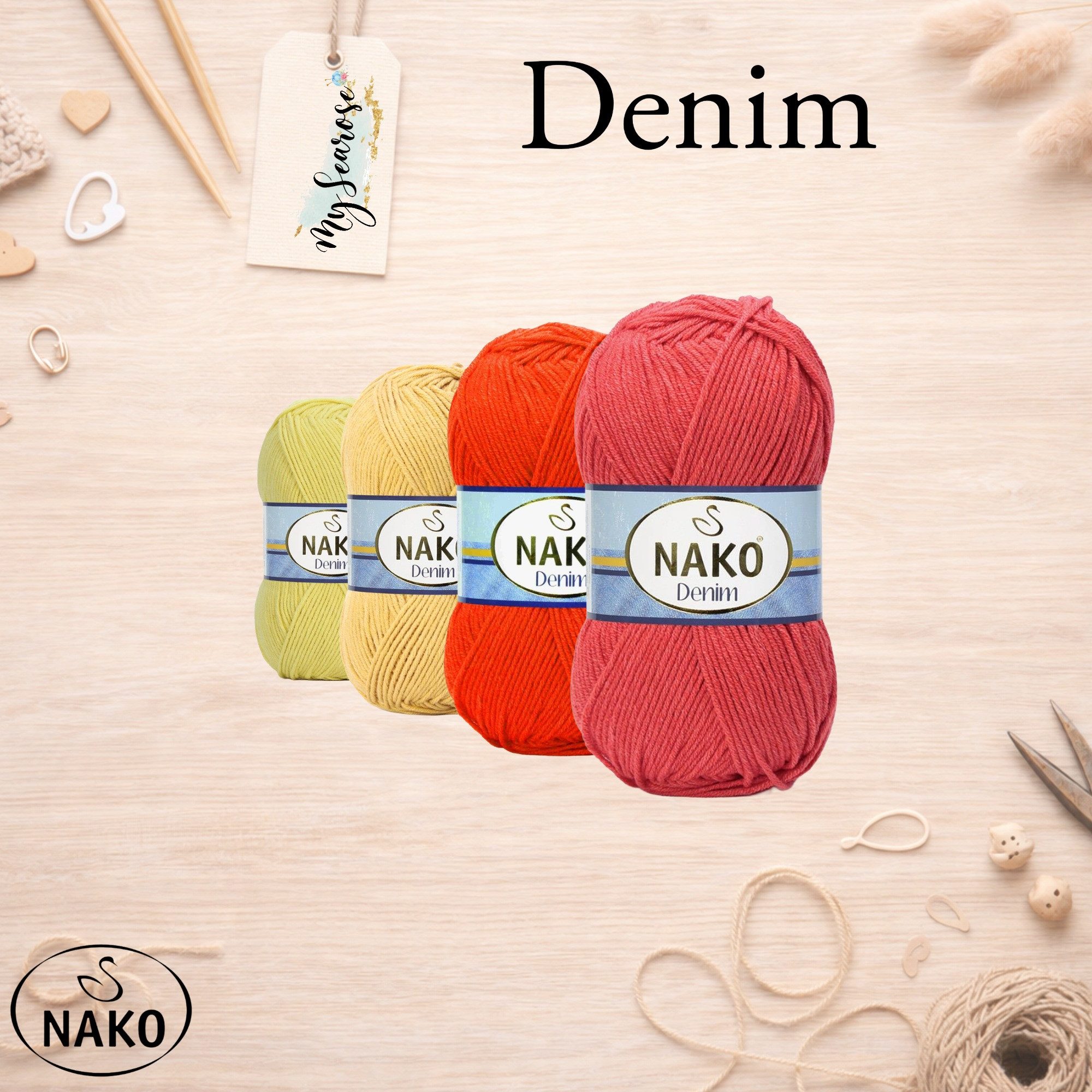 NAKO 5 x NAKO Denim Häkelwolle, 200 m, Jeansoptik,Strickgarn,Häkelgarn