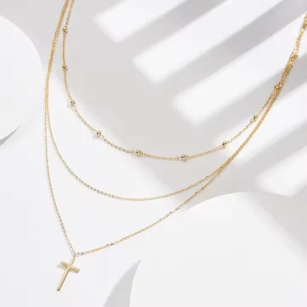 Runde Perlé Kette mit Anhänger Layerkette mit Kreuz Anhänger, christlich, e günstig online kaufen