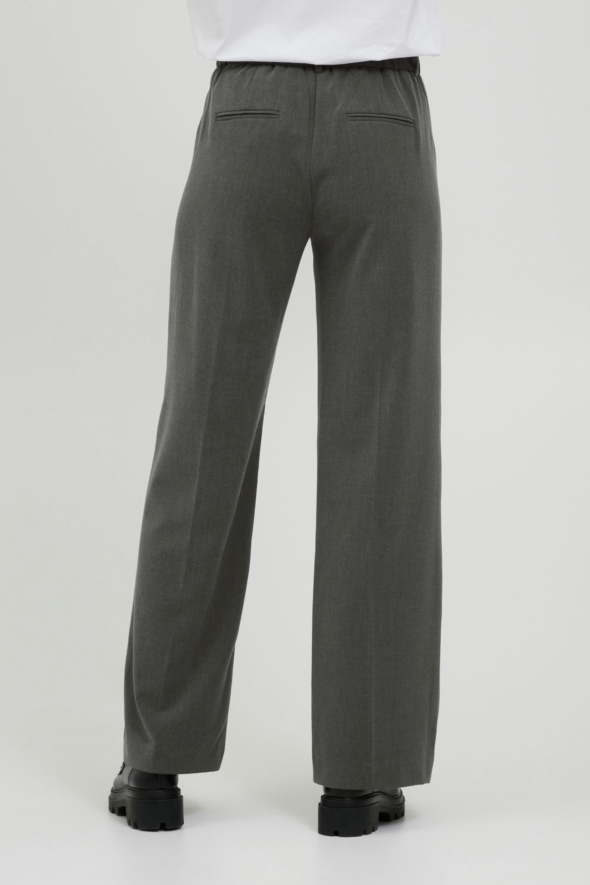 Stoffhose BYDANTA Dark Melange Gürtelschlaufen LEG Bundfaltenhose 2 (200456) PANTS mit Grey WIDE - 20806640 b.young