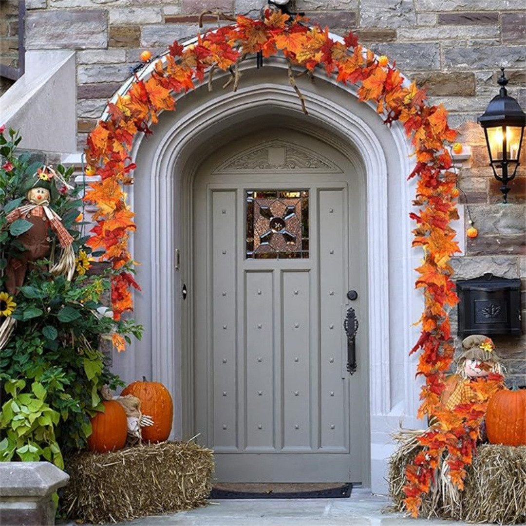 Kunstranke Herbst Girlande Ahornblätter, Ahornblatt Kürbis Herbstkranz, Sorvyzxn, Halloween Girlande Dekorationen für Tisch Kamin Fenster Außenbereich – Bild 4 von 5