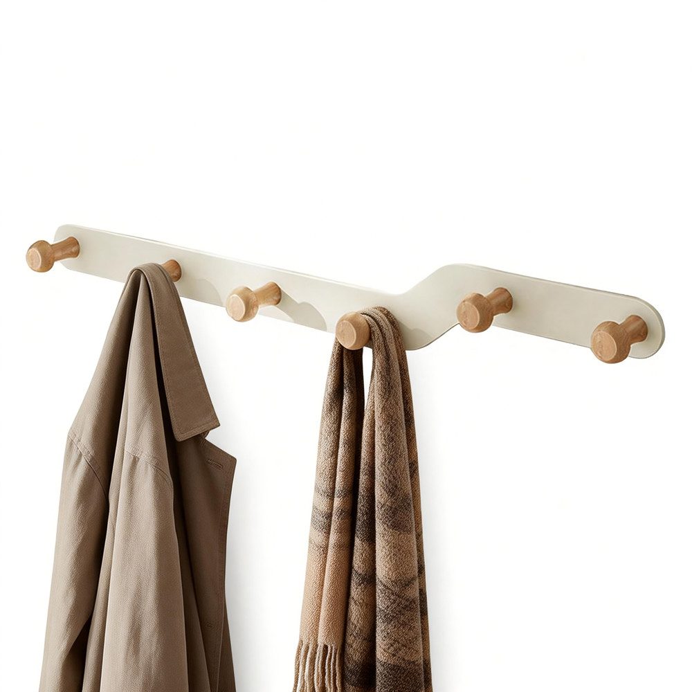 TUWENA Garderobenhaken Kleiderhaken Wand, Garderobenhaken mit Holz Haken, Platzsparend Halter (6 St)