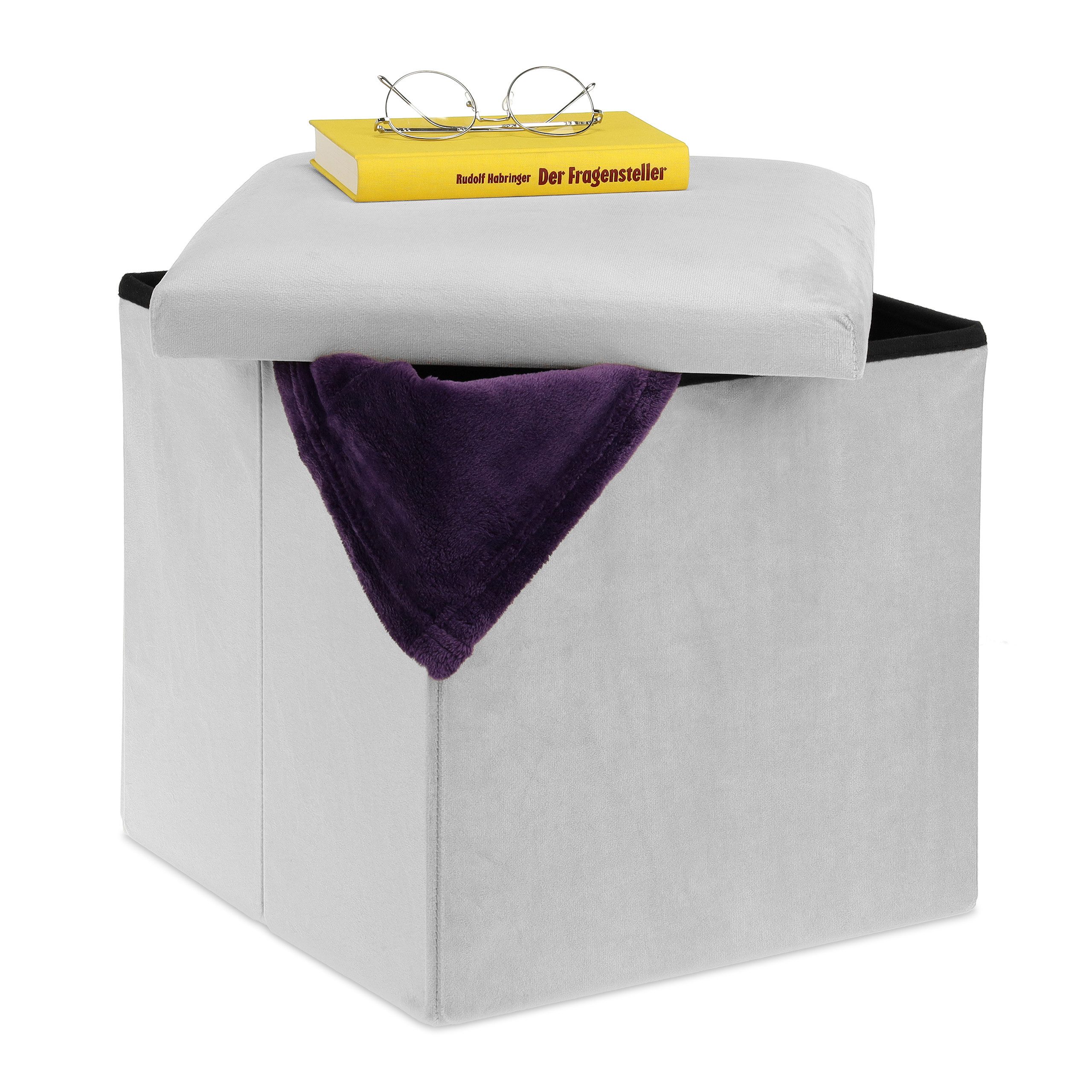 relaxdays Stauraumhocker Sitzhocker mit Stauraum, hellgrau günstig online kaufen