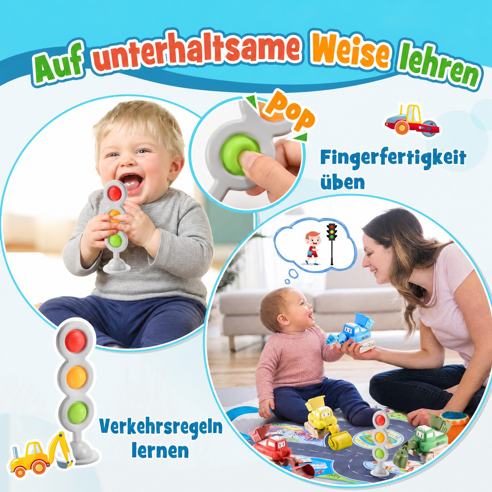 Wootoy Spielzeug-Auto Spielzeug-Baumaschine 3-in-1 Baustellen-Spielset Lernspielzeug, (mit Spielmatte 4 Baufahrzeugen und großer Aufbewahrungstasche, 4-tlg., Rückziehfahrzeuge ohne Batterien), Baustellen- und Stadtkarte für kreatives Lernen und Rollenspiele