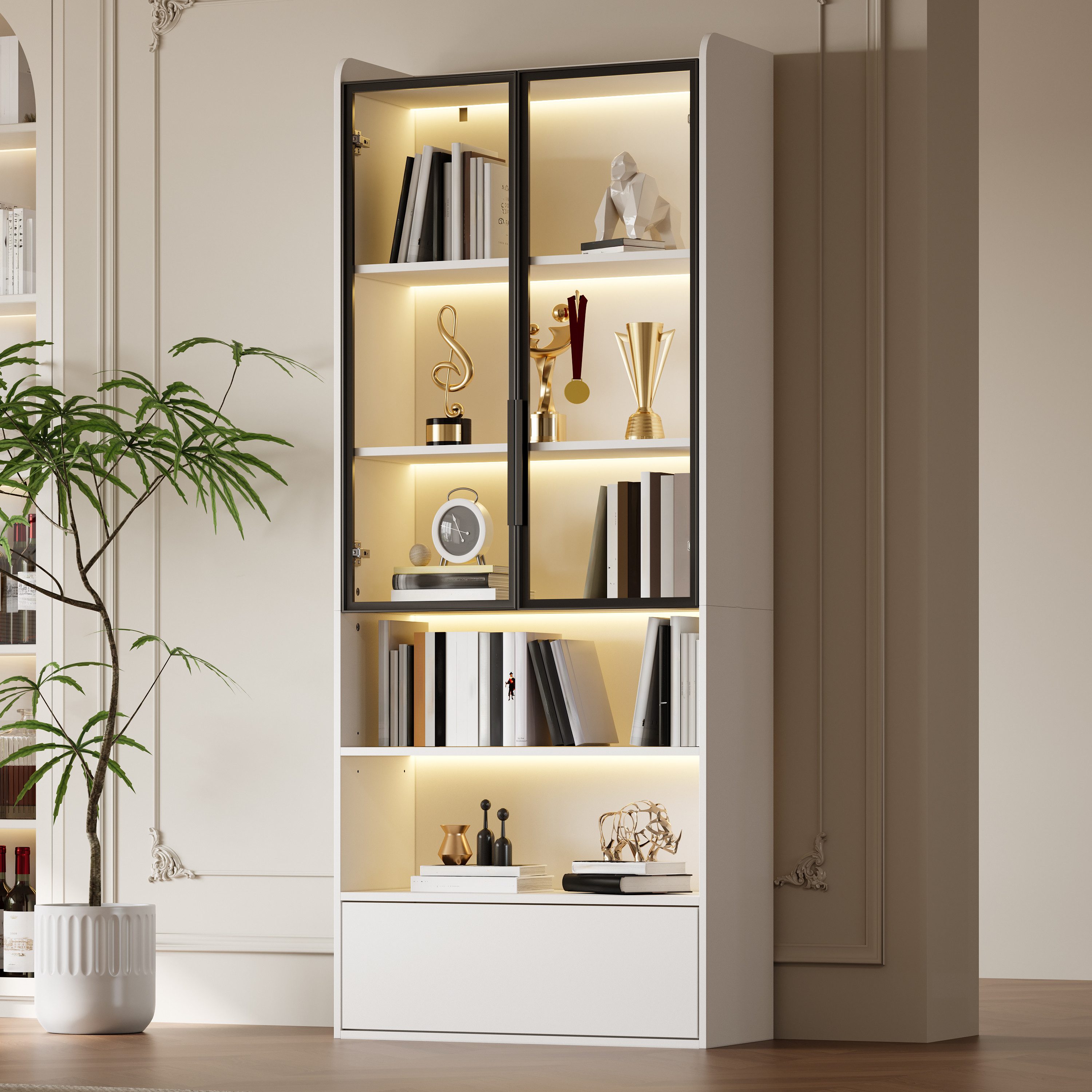 Merax Standvitrine Vitrine mit LED-Beleuchtung und Stauraum (für stilvolle günstig online kaufen
