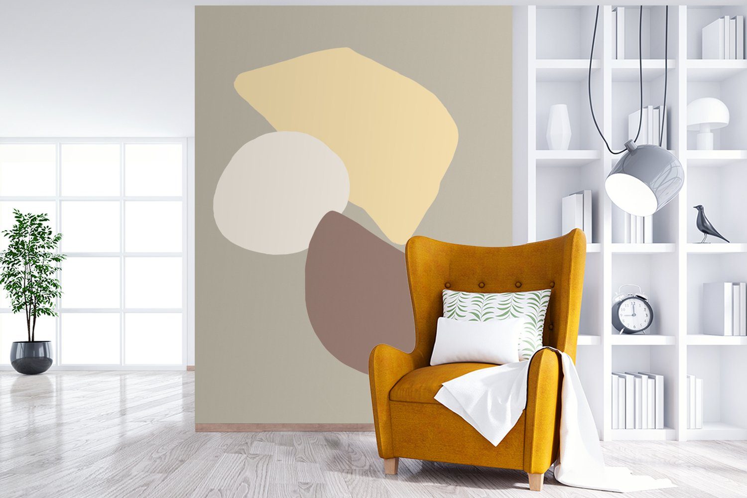 Montagefertig Vinyl Wohnzimmer, für Kreis, Wandtapete Tapete St), Abstrakt (4 Gelb - - MuchoWow bedruckt, Fototapete - Formen Matt,