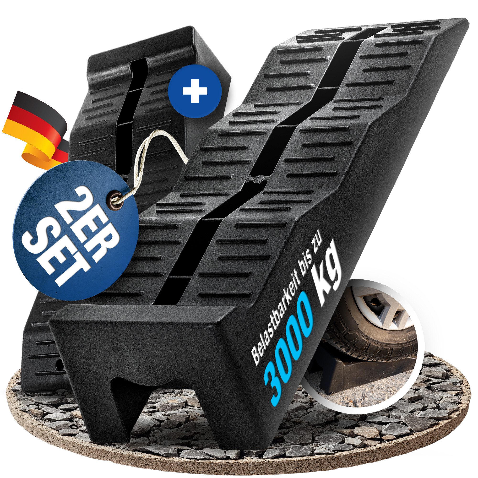NTG Nutzfahrzeug Technik GmbH Auffahrrampe Auffahrkeile (2er Set) 3 stufig bis 3000 kg pro Set Camper Wohnmobil