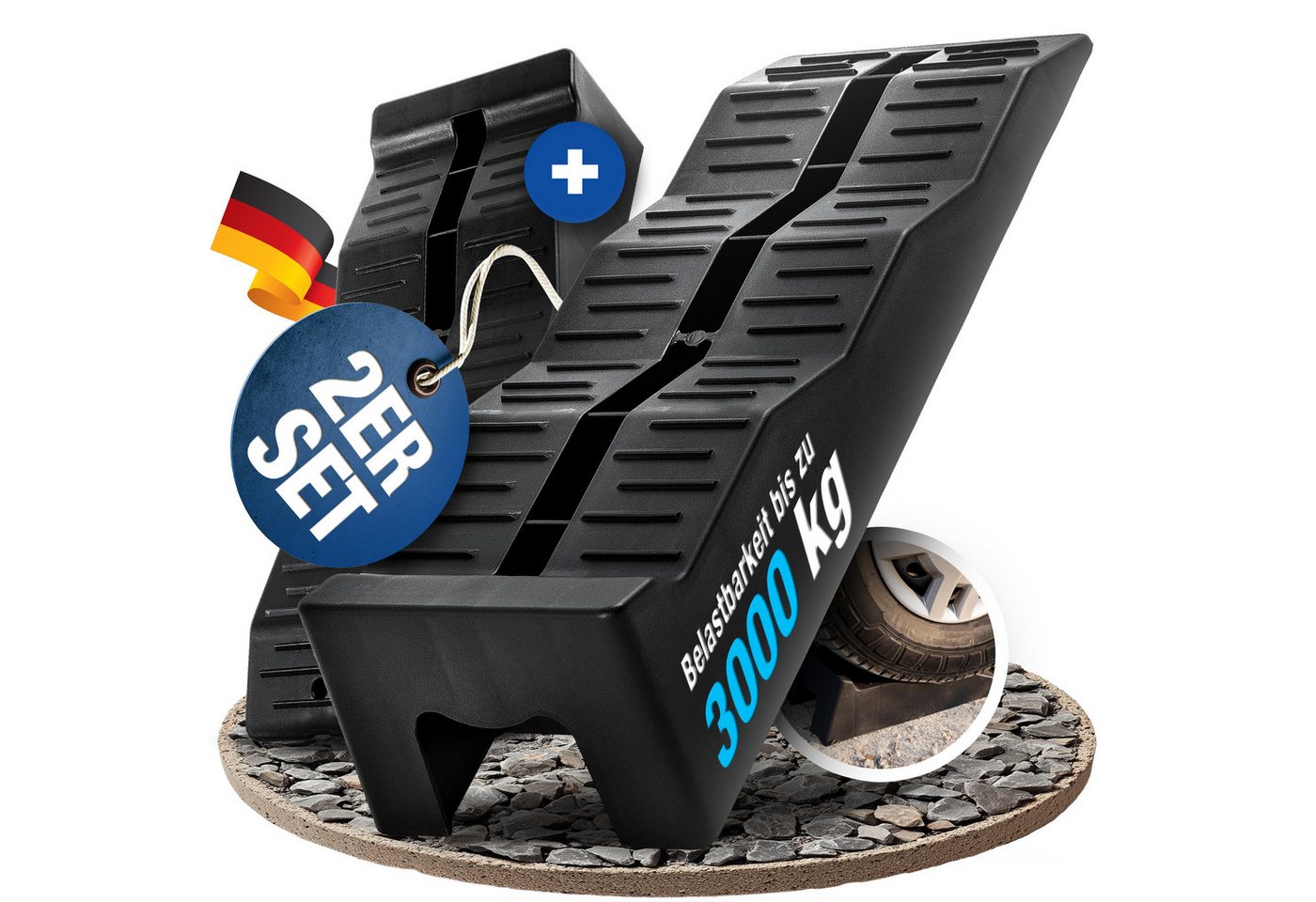 NTG Nutzfahrzeug Technik GmbH Auffahrrampe Auffahrkeile (2er Set) 3 stufig bis 3000 kg pro Set Camper Wohnmobil